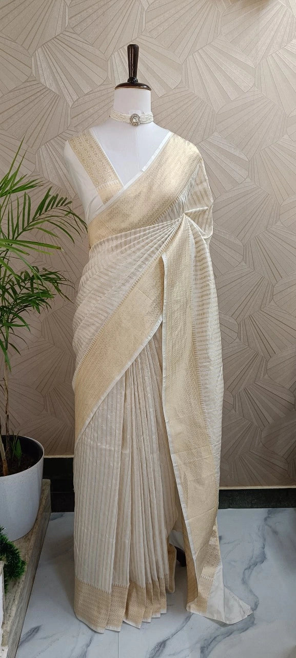 Pure Silk Kanchipuram saree with Stripe pattern
