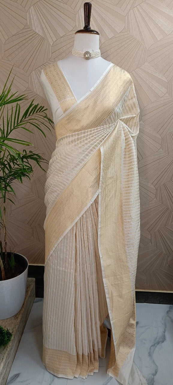 Pure Silk Kanchipuram saree with Stripe pattern