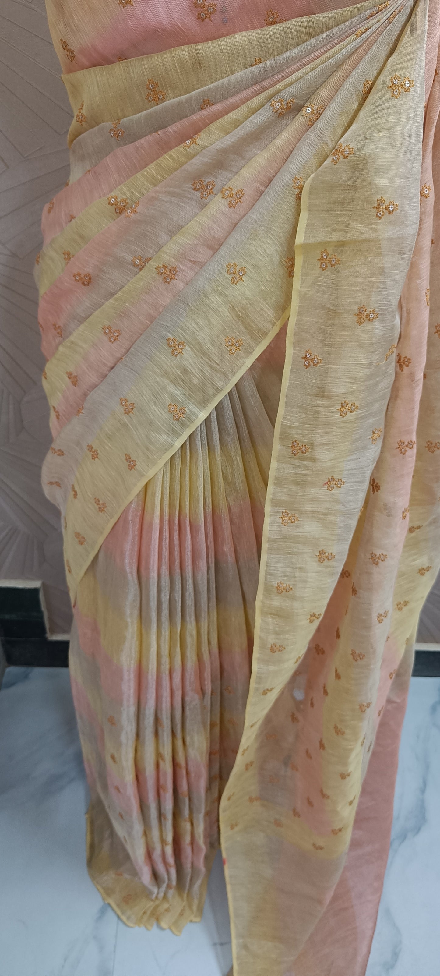 Tissue Linen with Sequence Embroidery Saree