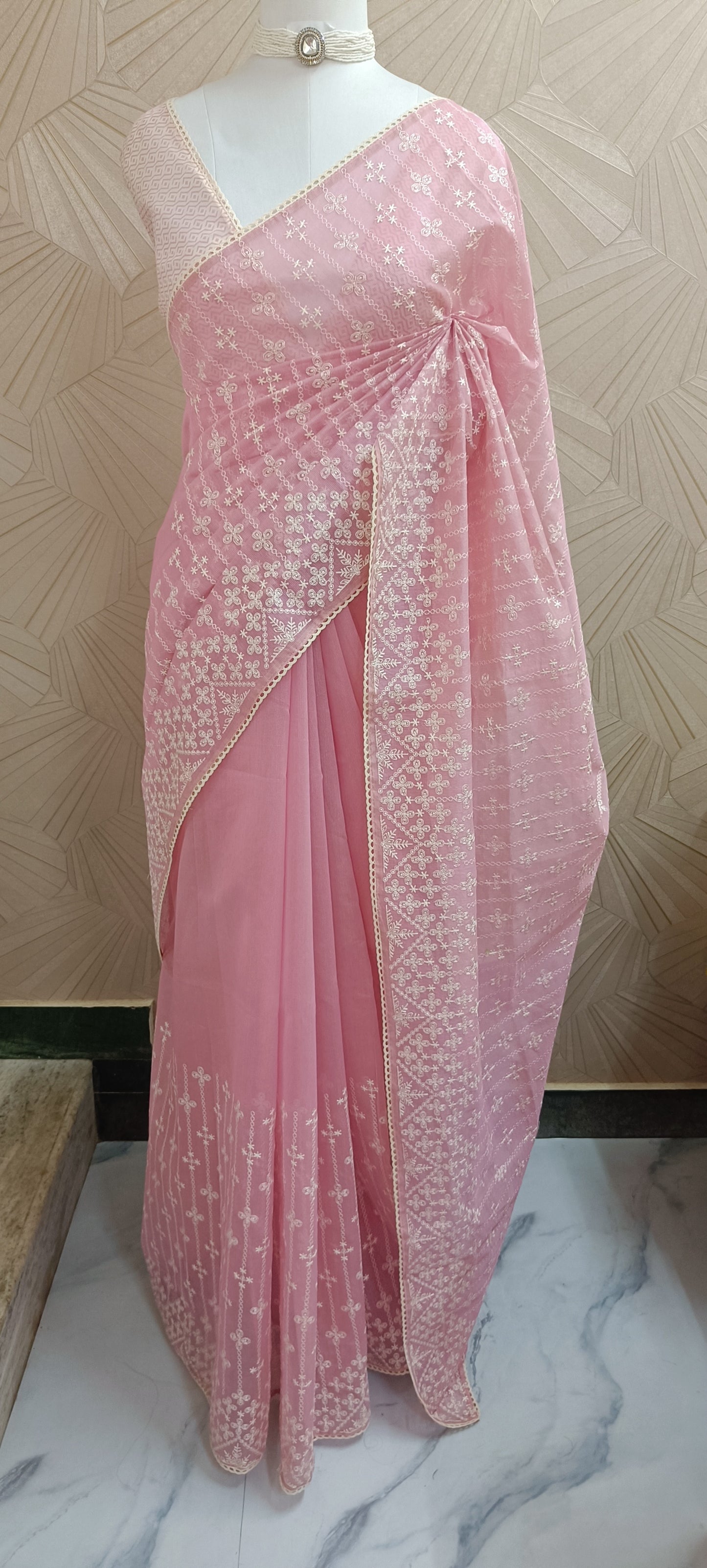 Kota Saree with White Embroidery
