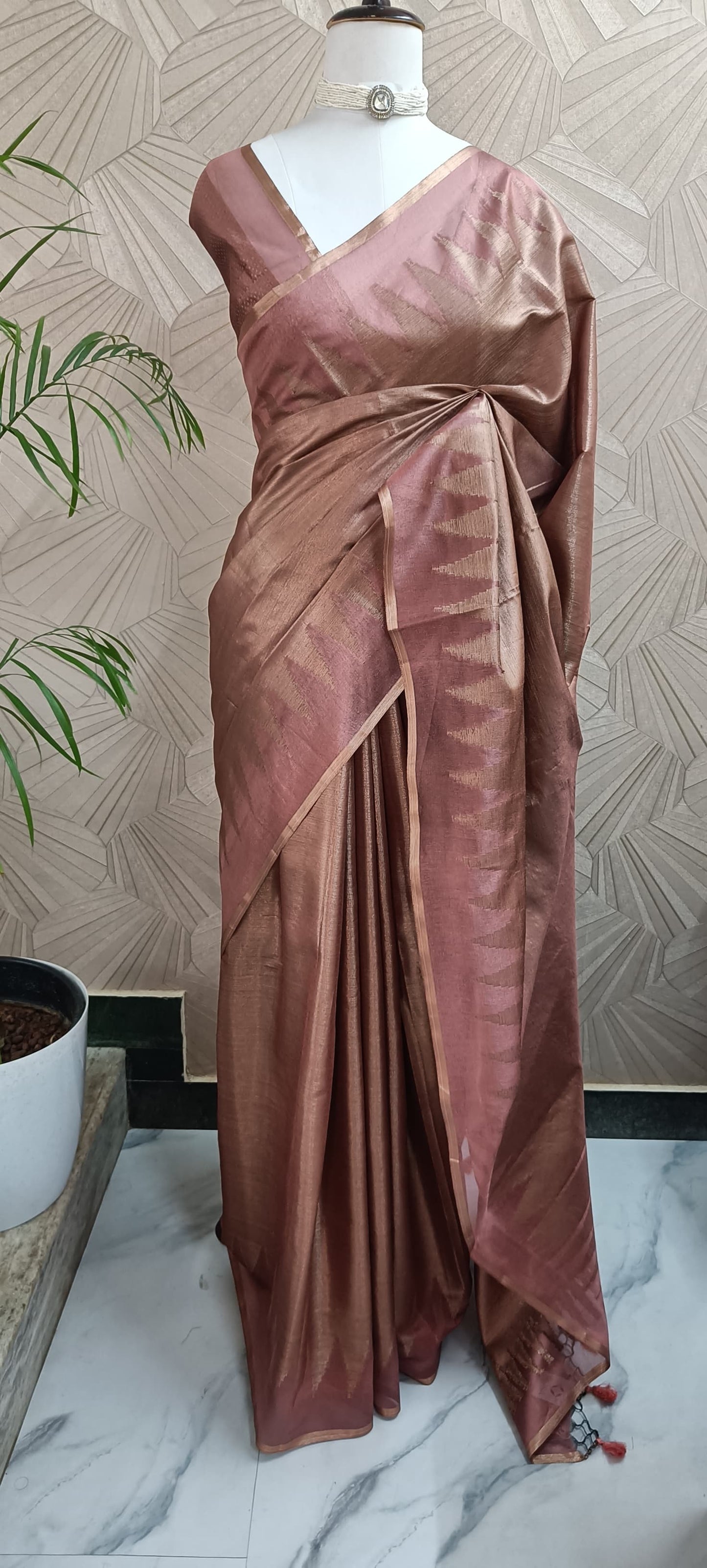 Temple border Copper Silk Saree
