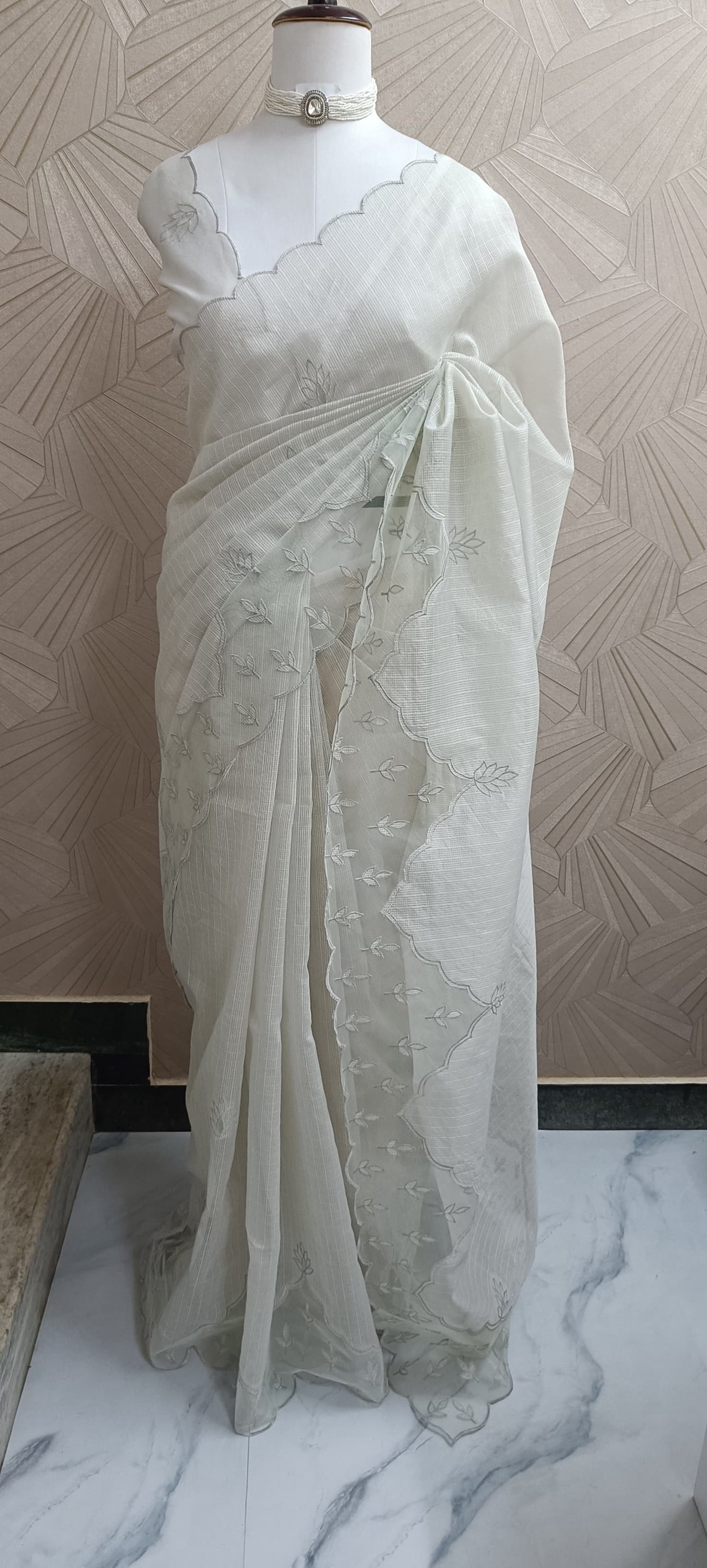 Kota Saree with Net Appliqué work and Scallop border