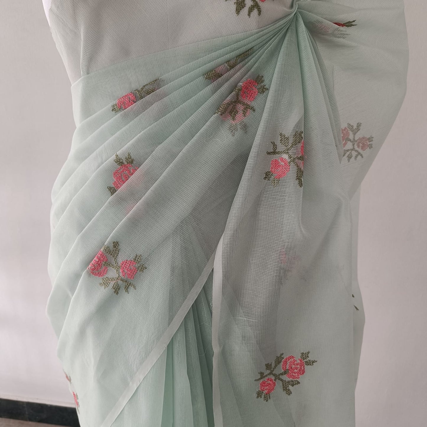 Kota Cross-stitch Floral Embroidered Saree