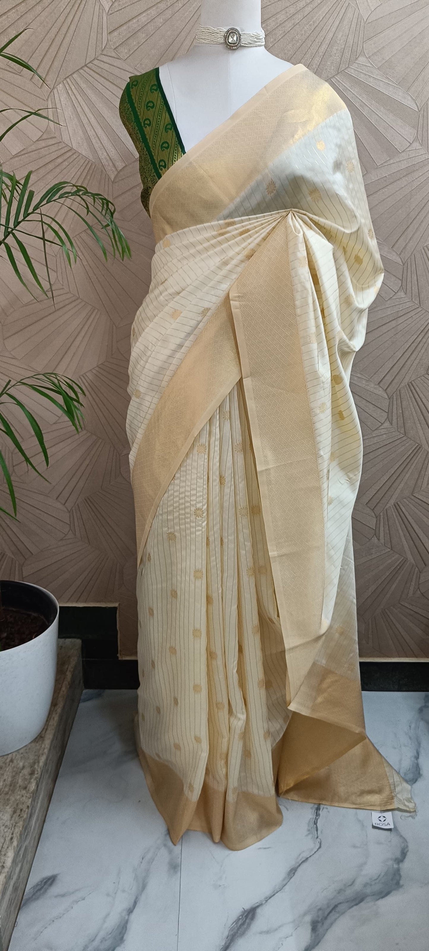 Ivory and Gold Handloom Silk Saree with Subtle Zari Accents