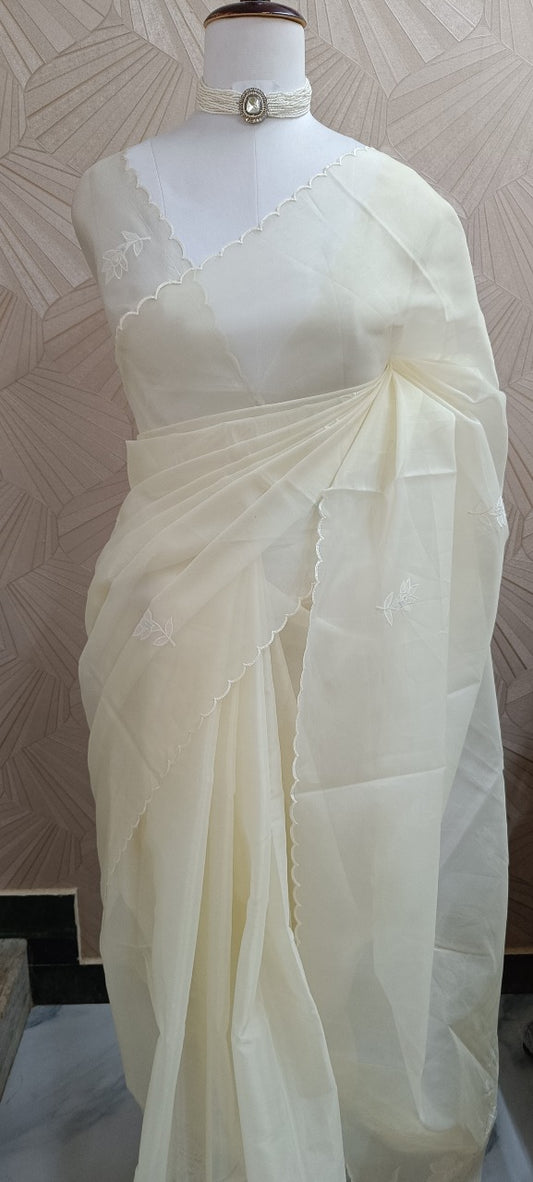 Semi Organza Applique Work Saree