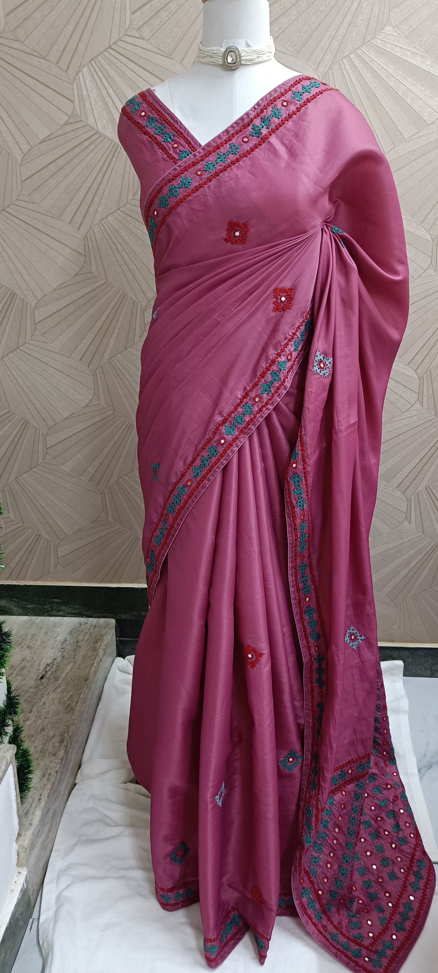 Semi Tussar Kutch work Saree