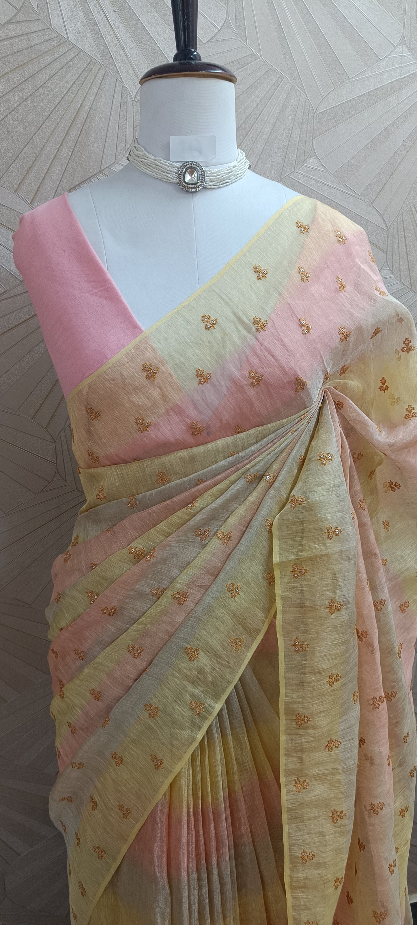 Tissue Linen with Sequence Embroidery Saree