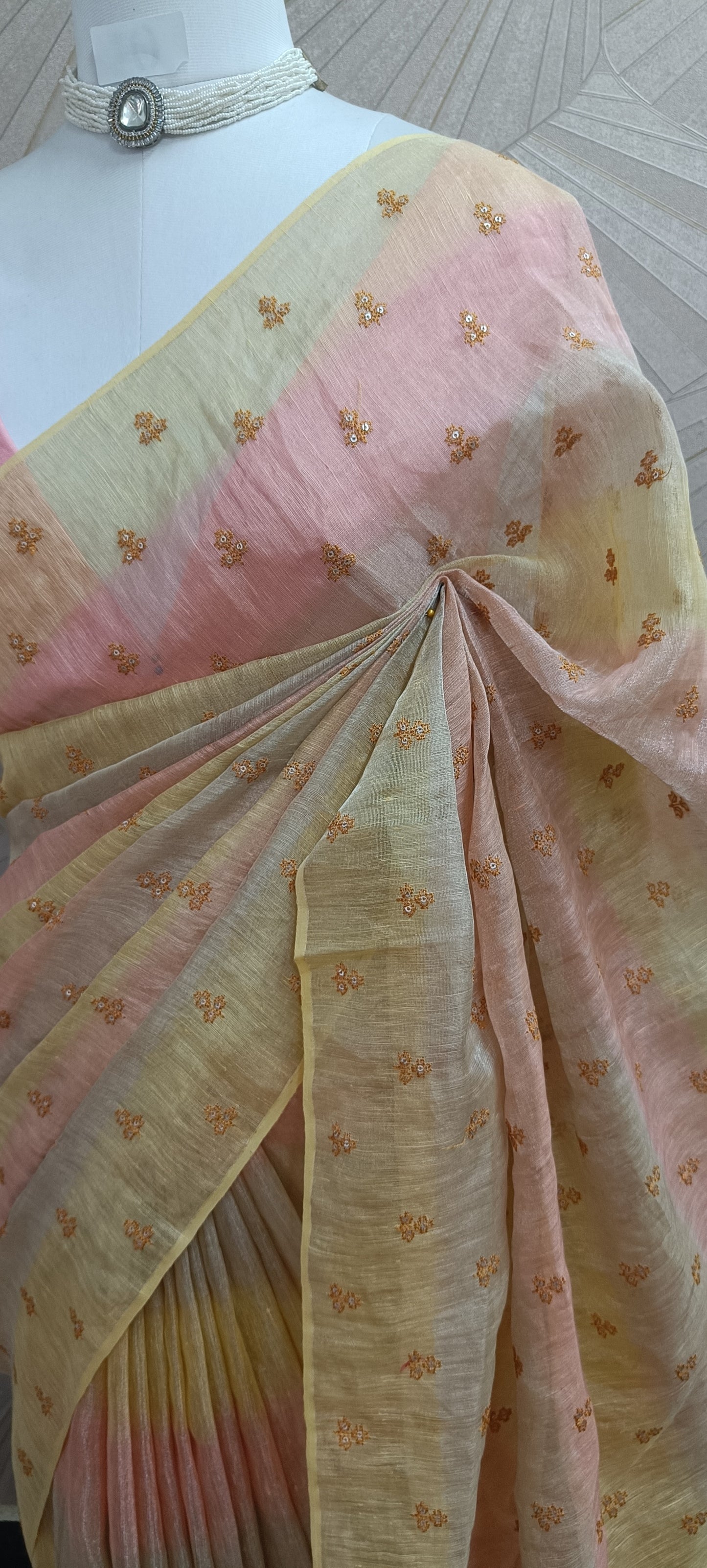 Tissue Linen with Sequence Embroidery Saree