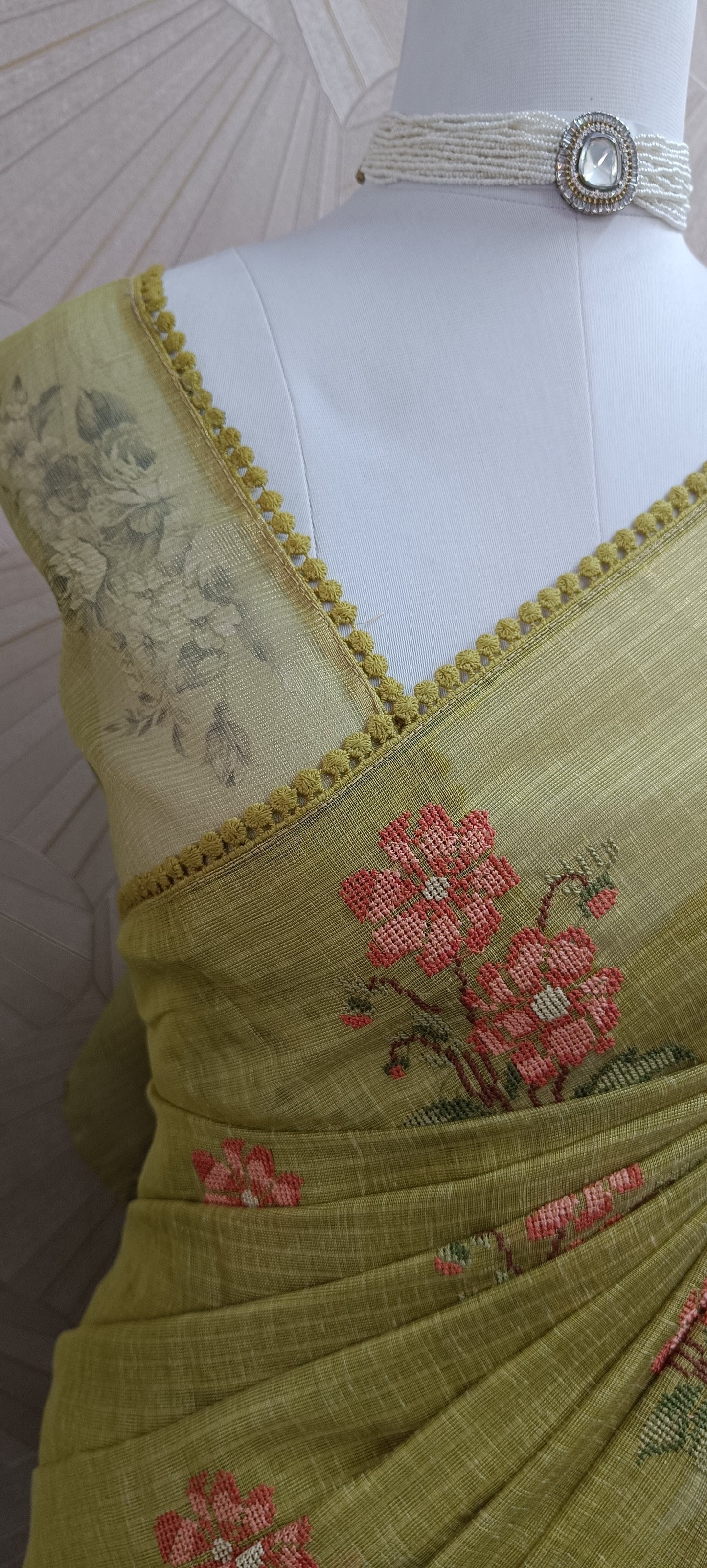 Kota Saree with Cross Stich Embroidery Work