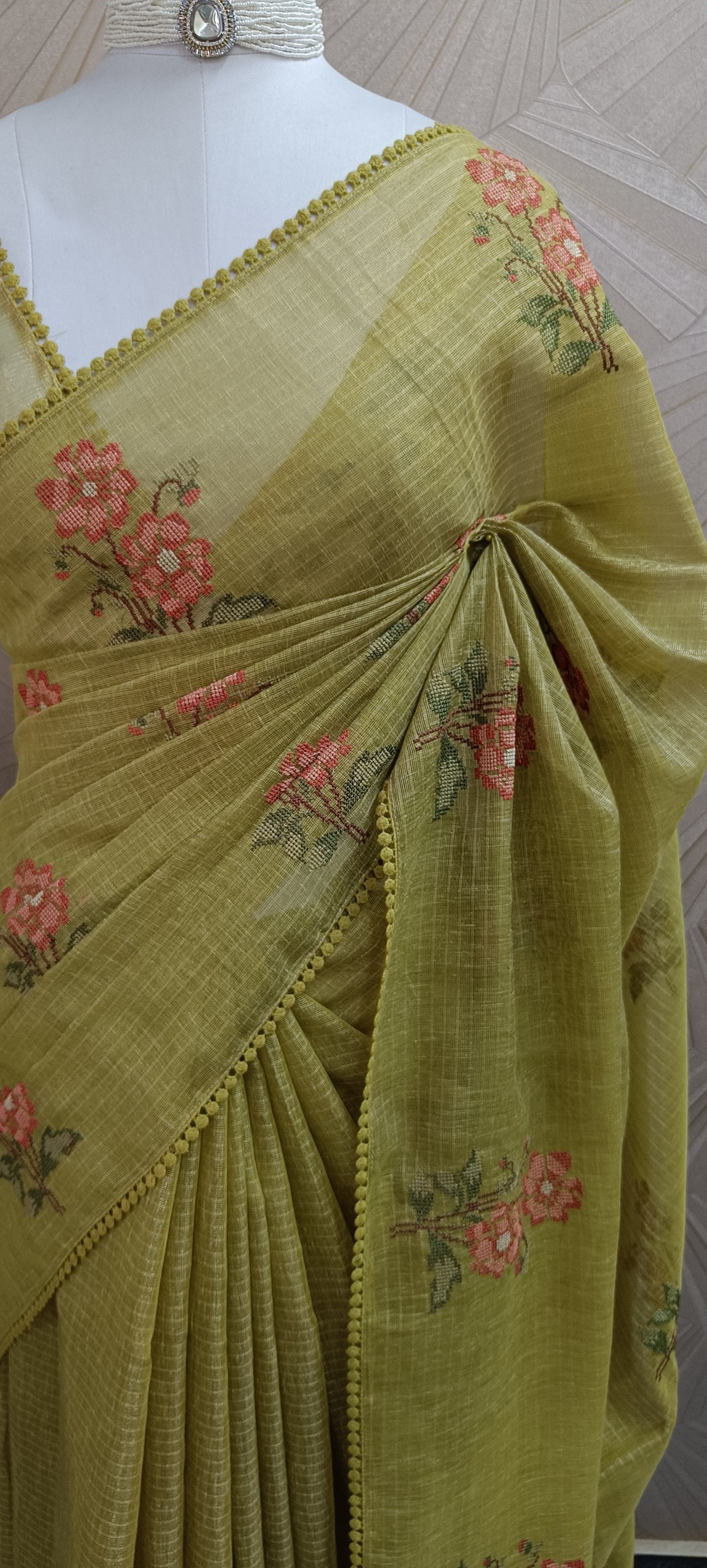 Kota Saree with Cross Stich Embroidery Work