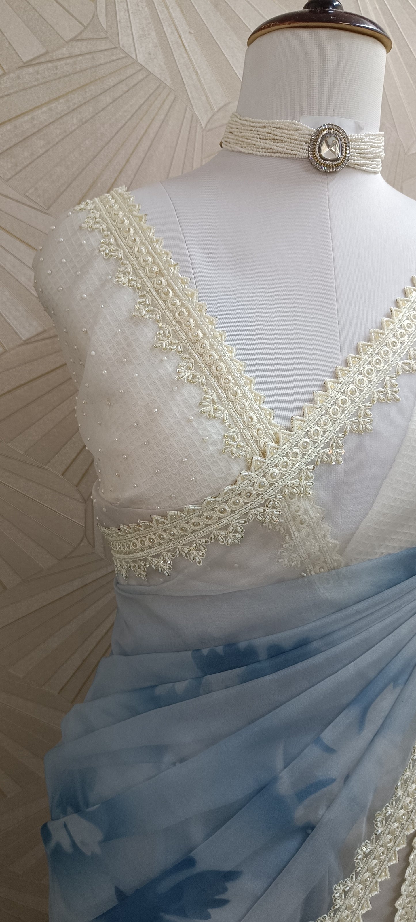 Semi Organza Saree with Pearl Work Border