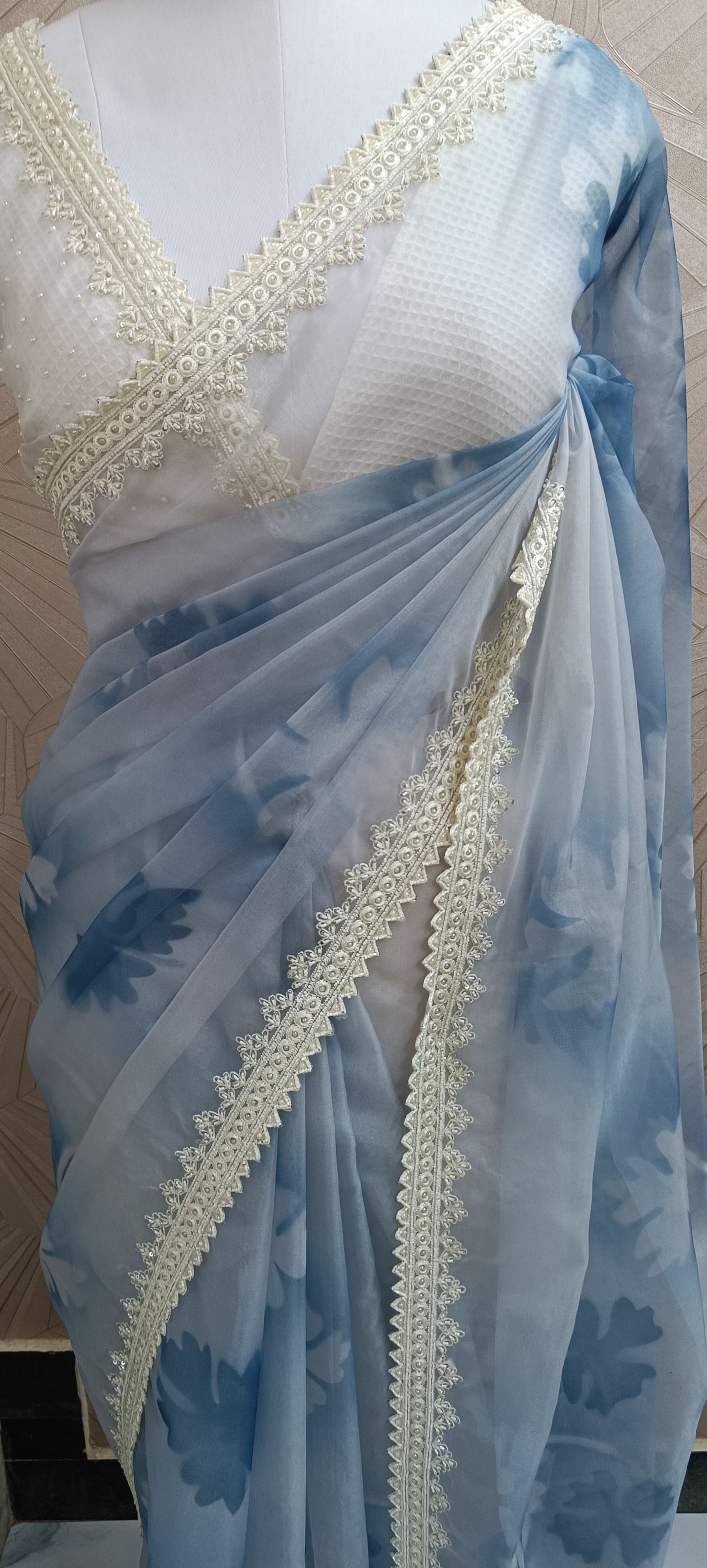 Semi Organza Saree with Pearl Work Border
