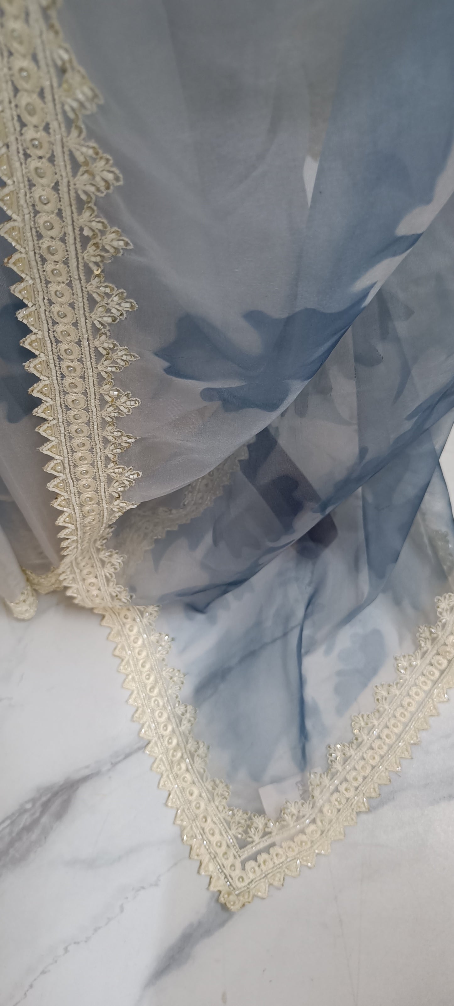 Semi Organza Saree with Pearl Work Border