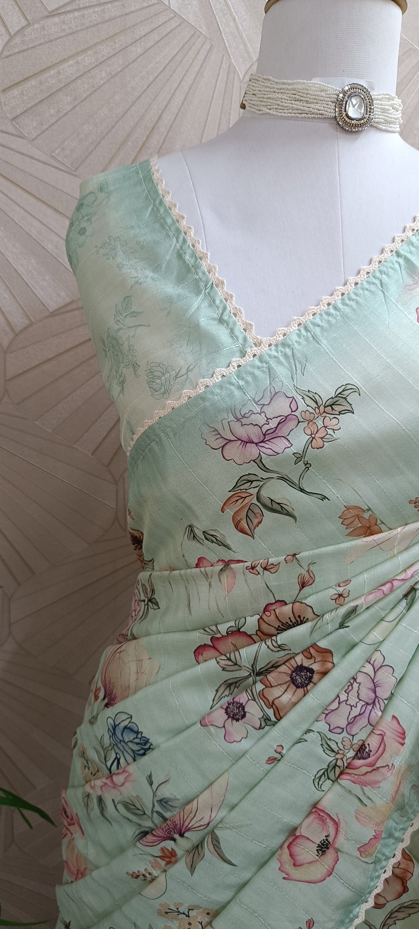 Semi Tussar Digital  Print Saree with Chikankari work