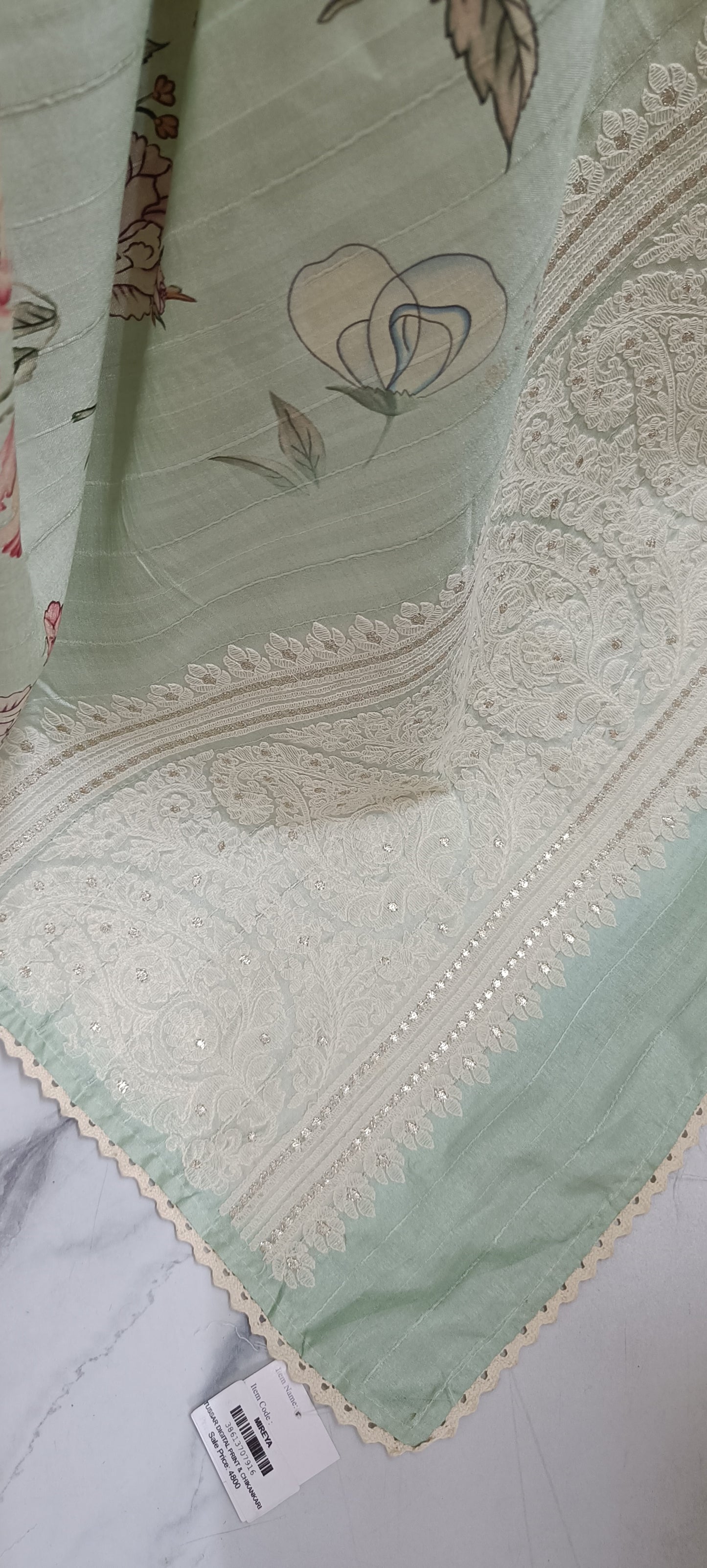 Semi Tussar Digital  Print Saree with Chikankari work