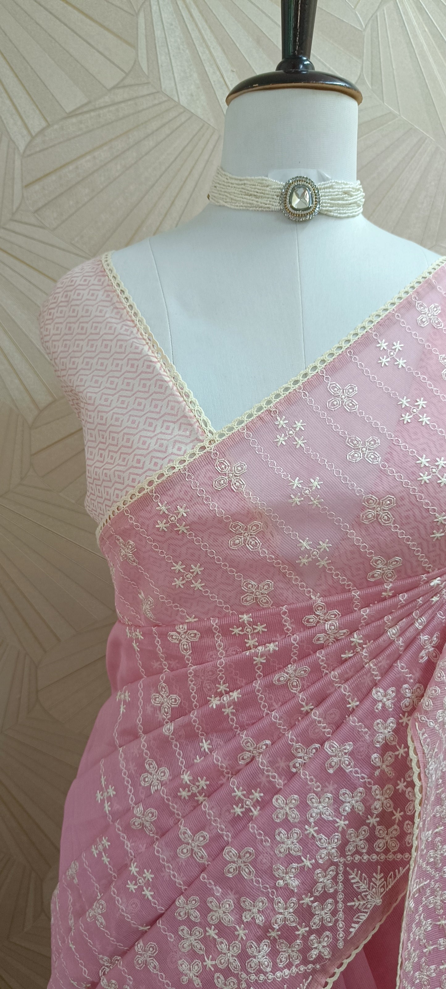 Kota Saree with White Embroidery