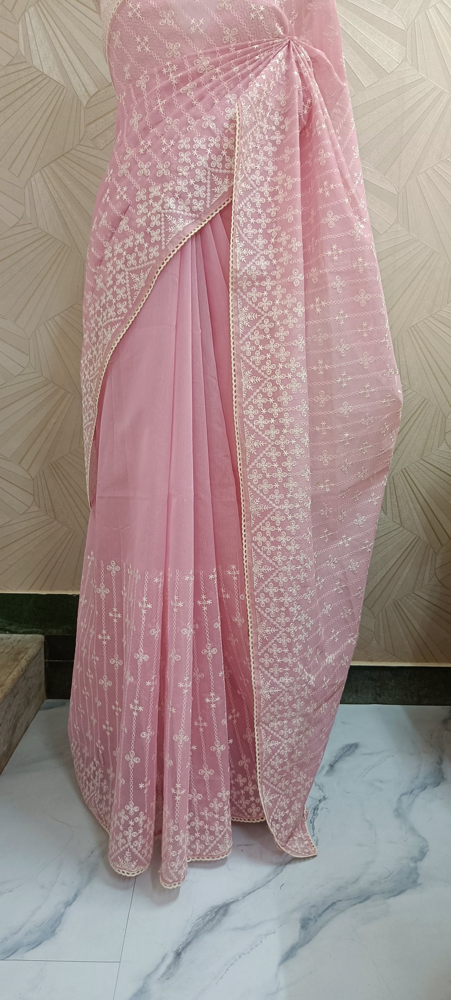 Kota Saree with White Embroidery