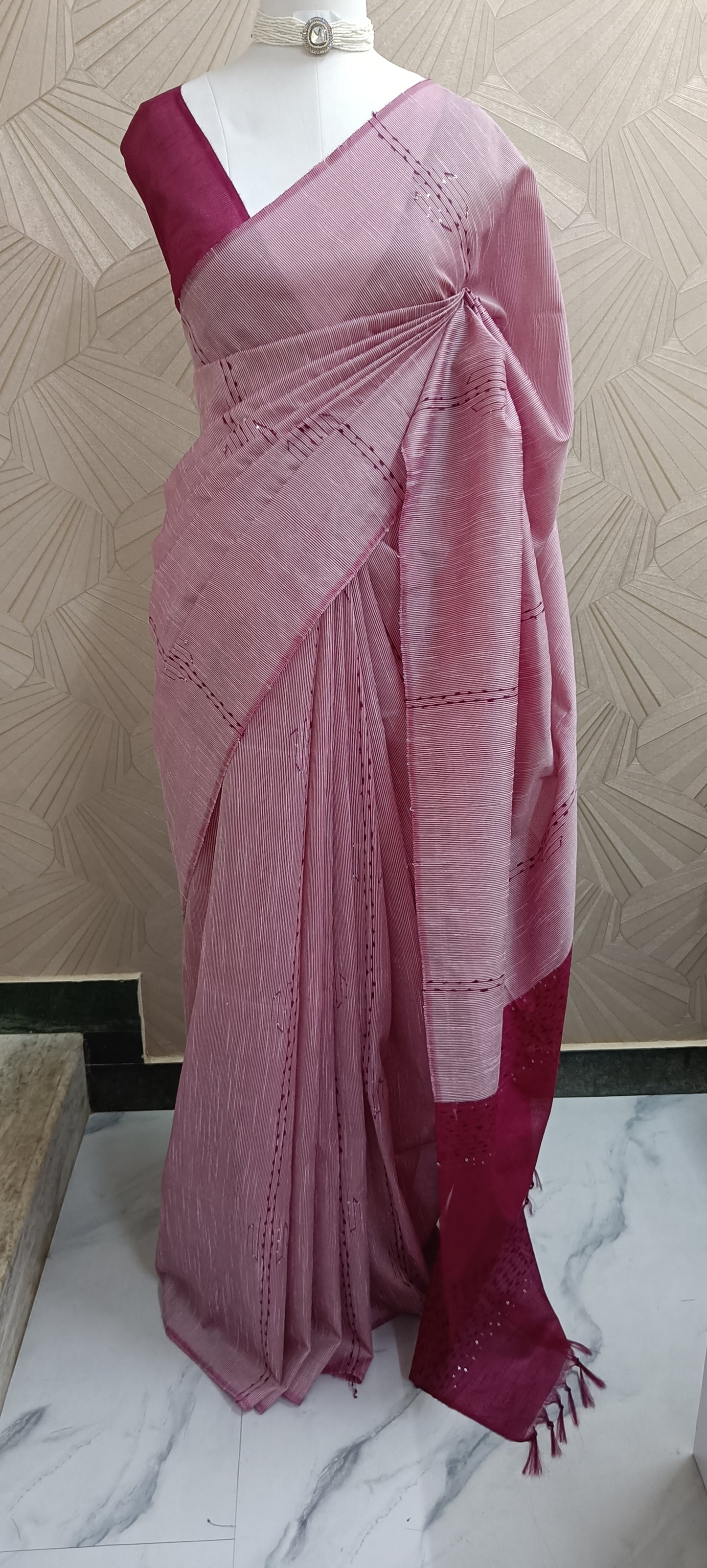 Tussar Silk Saree with Stripe weaving - Double Shade