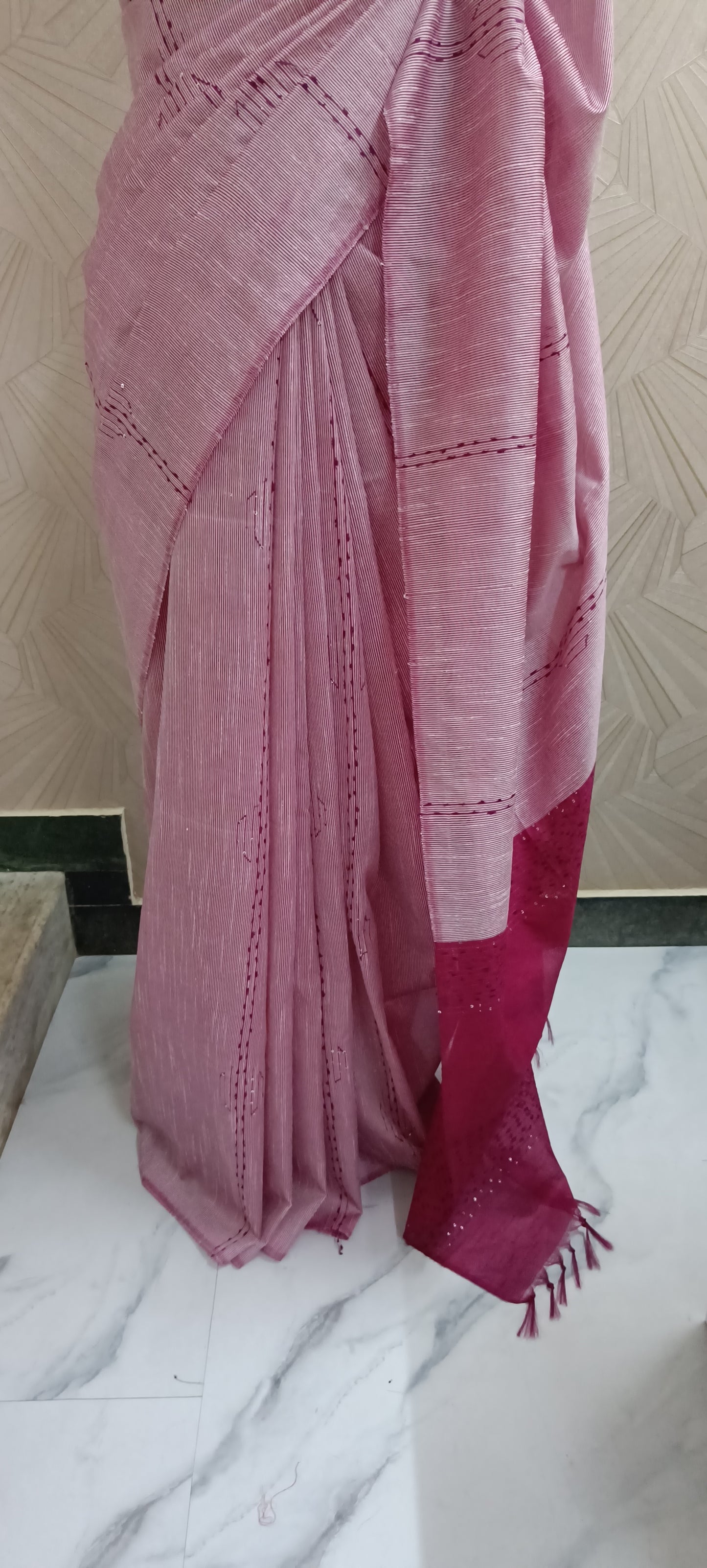 Tussar Silk Saree with Stripe weaving - Double Shade