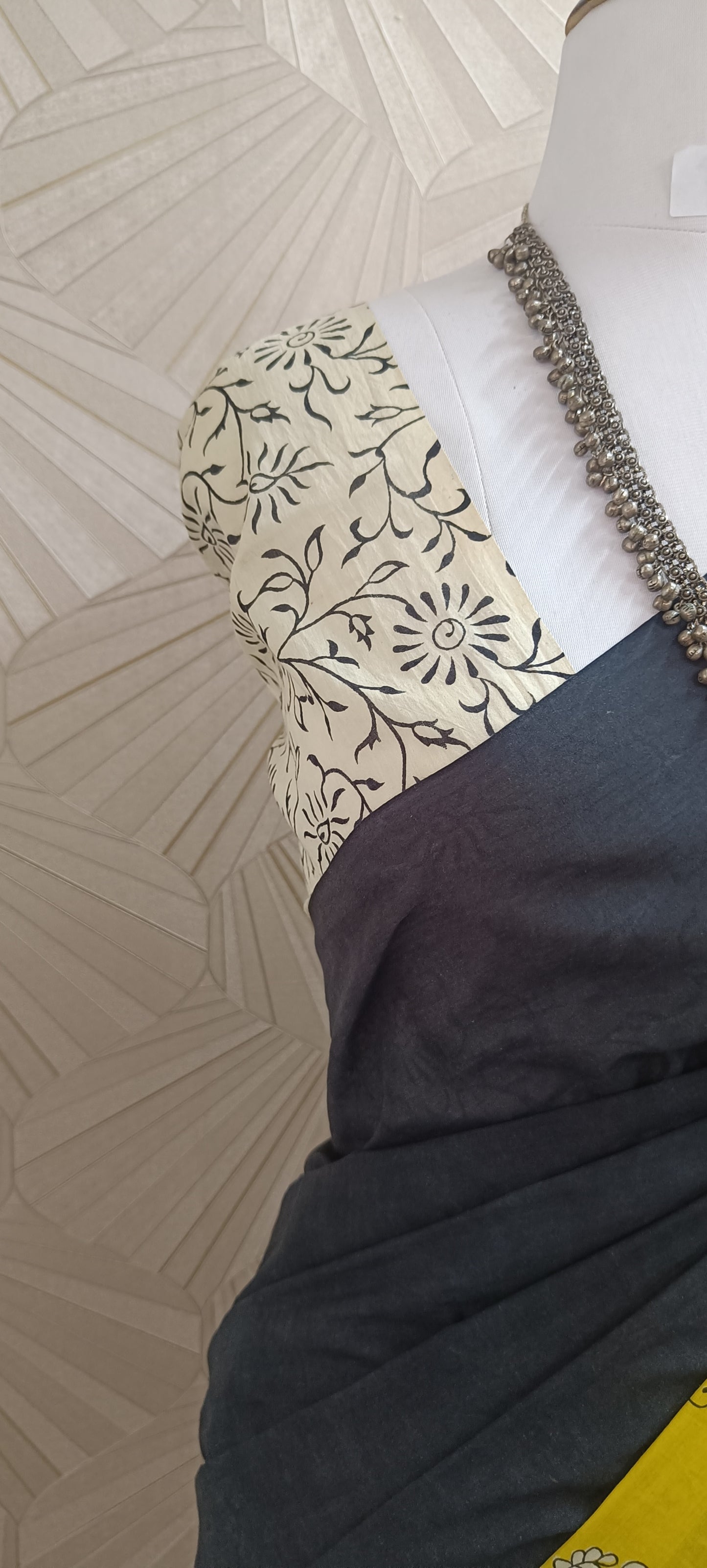 Black & Mustard Hand Block Cotton Saree