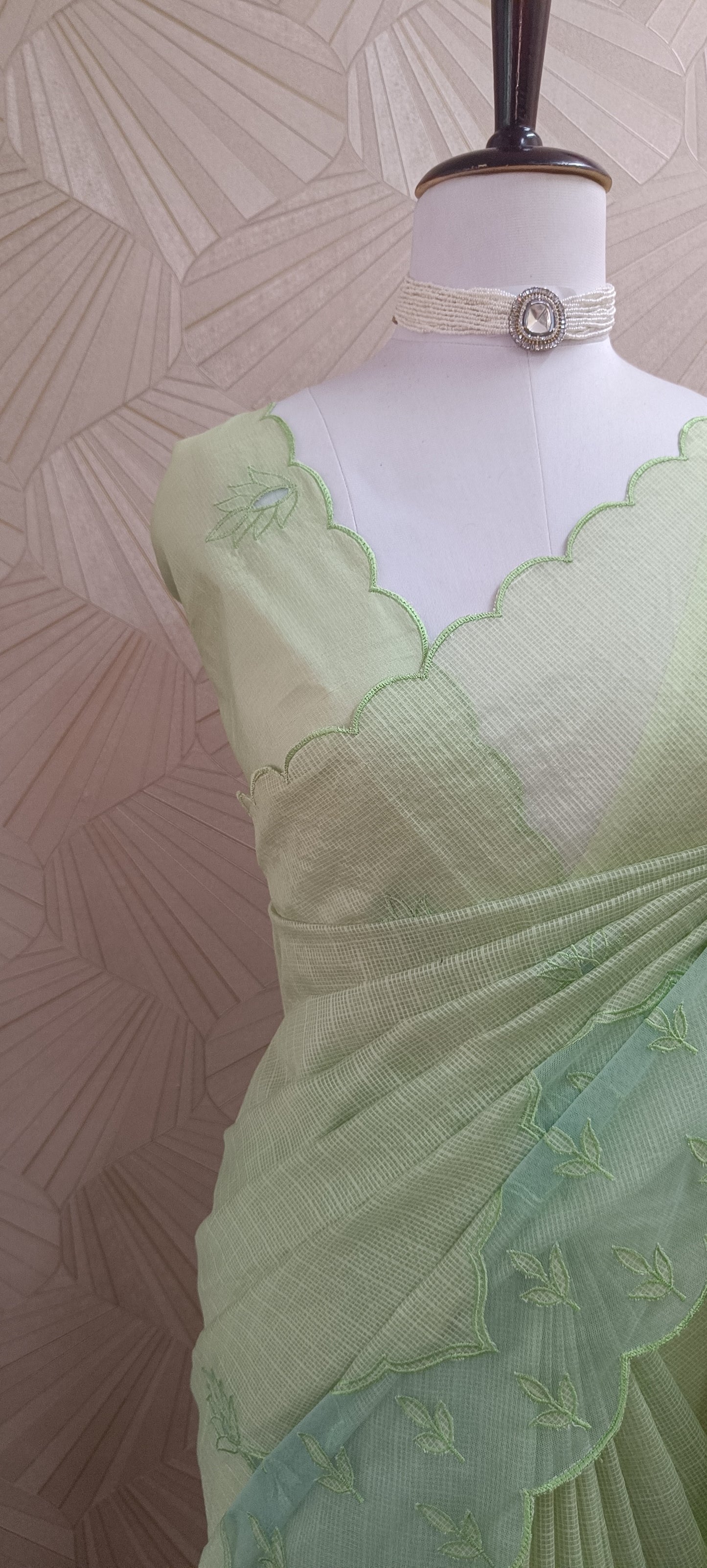 Kota Saree with Net Appliqué work and Scallop border