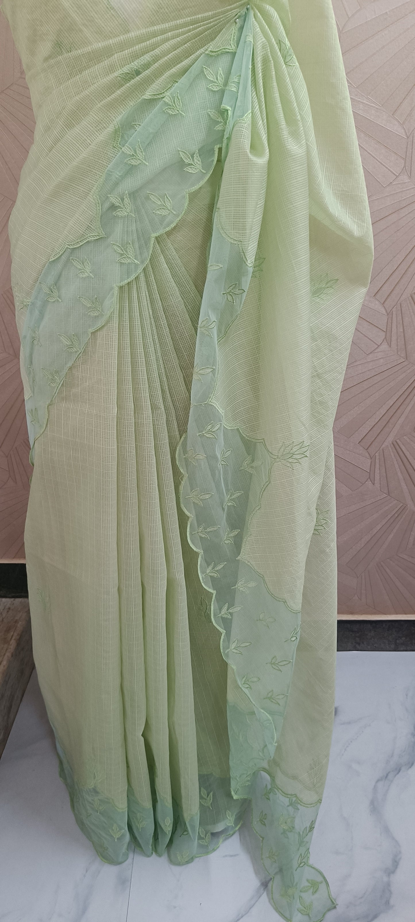 Kota Saree with Net Appliqué work and Scallop border