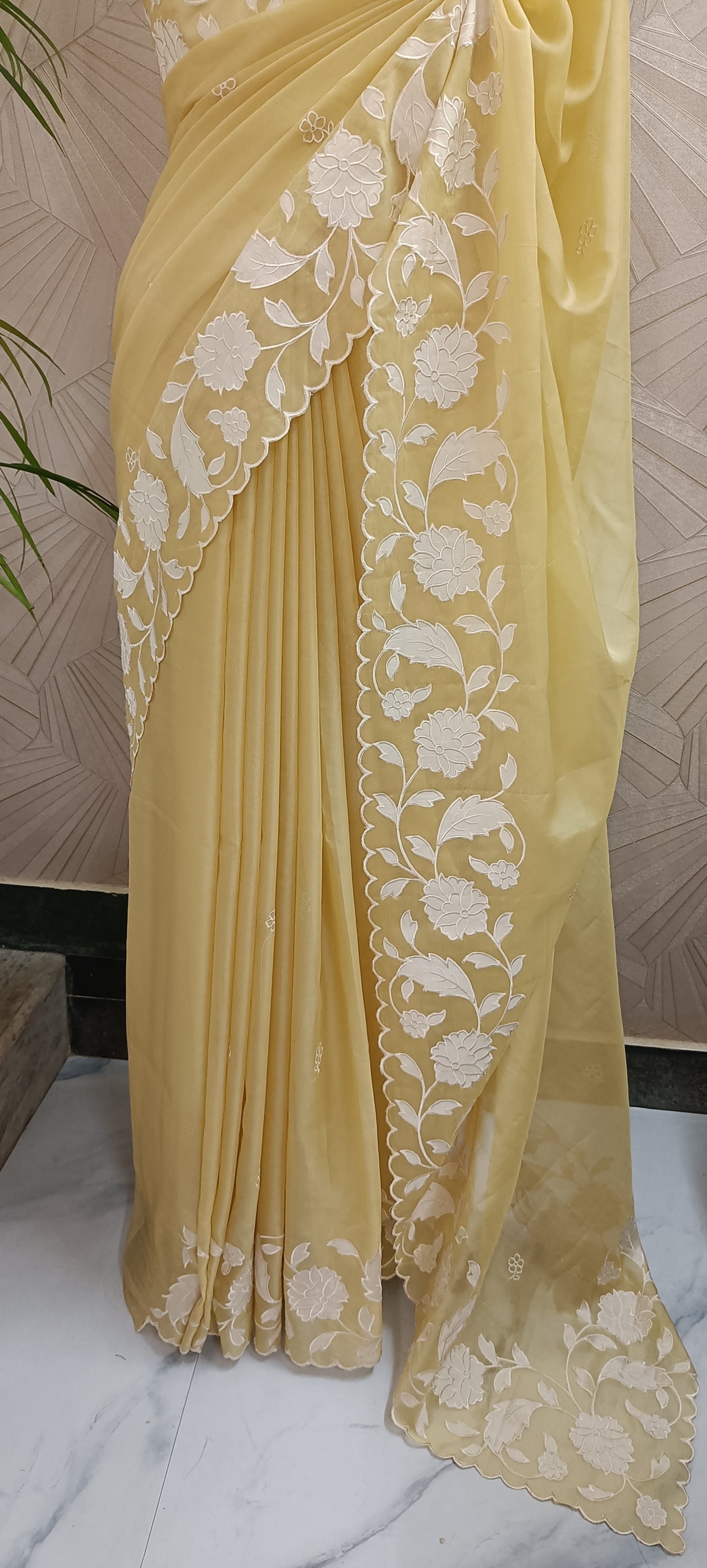 Floral Applique Work Organza Saree