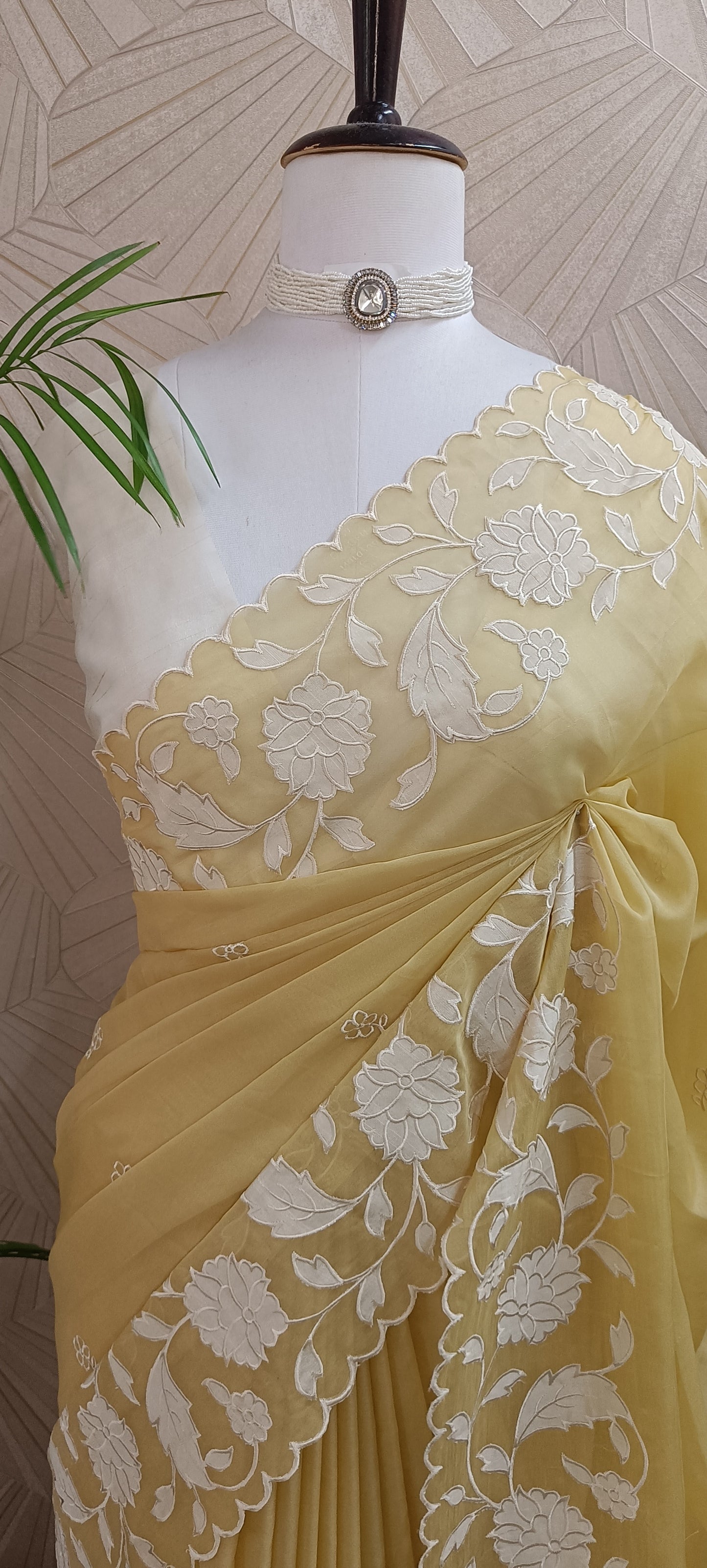 Floral Applique Work Organza Saree