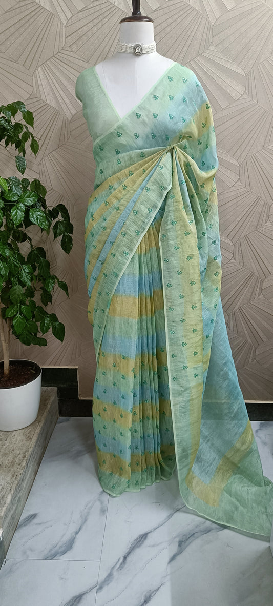 Tissue Linen with Sequence Embroidery Saree