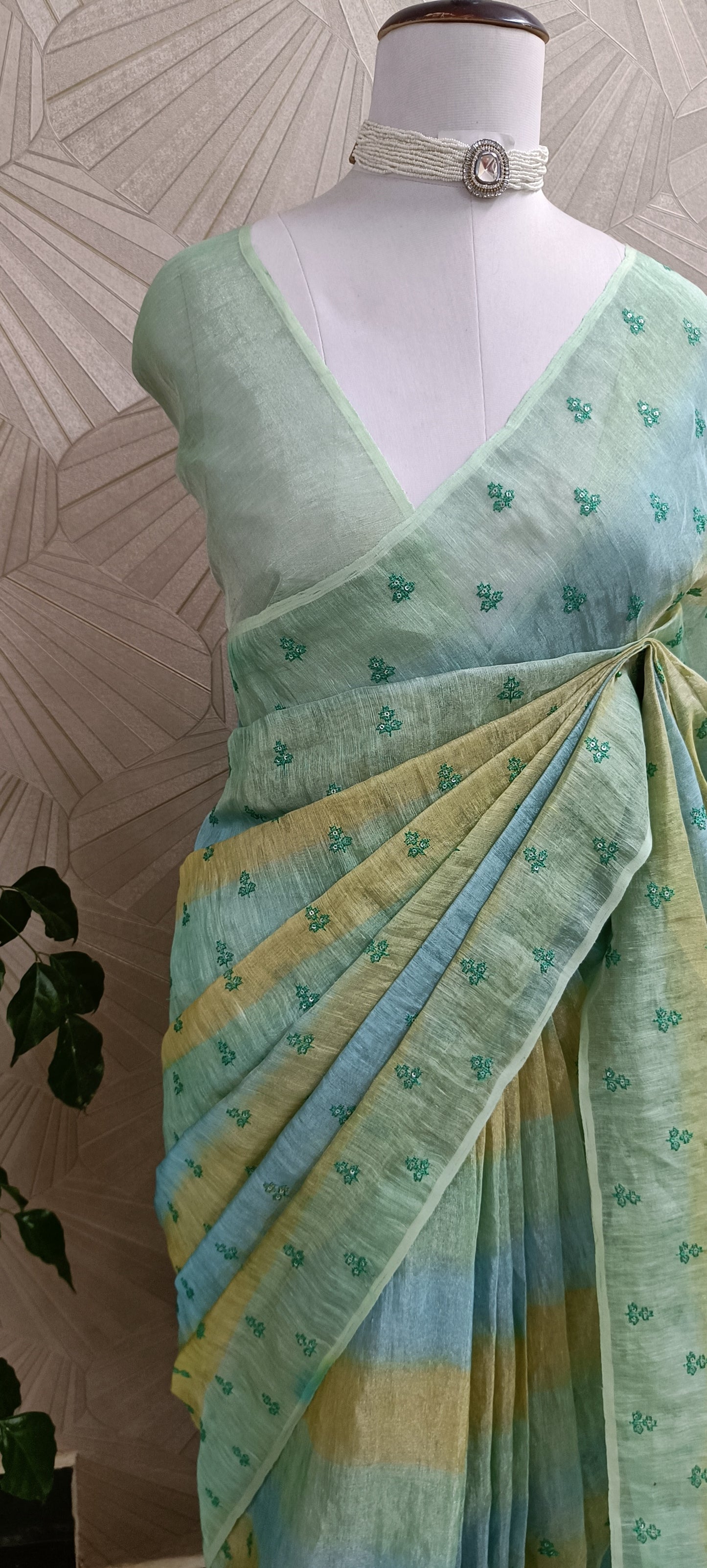 Tissue Linen with Sequence Embroidery Saree