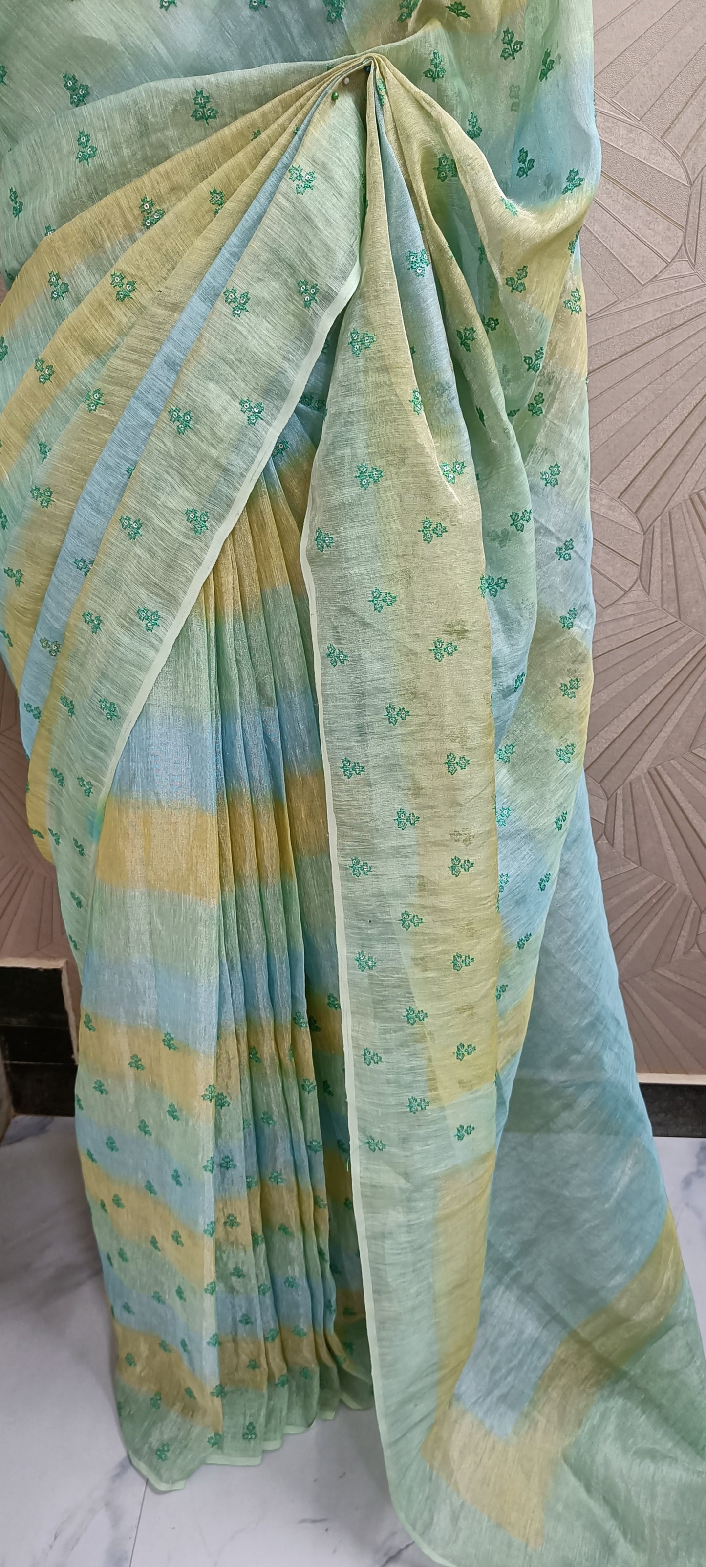 Tissue Linen with Sequence Embroidery Saree