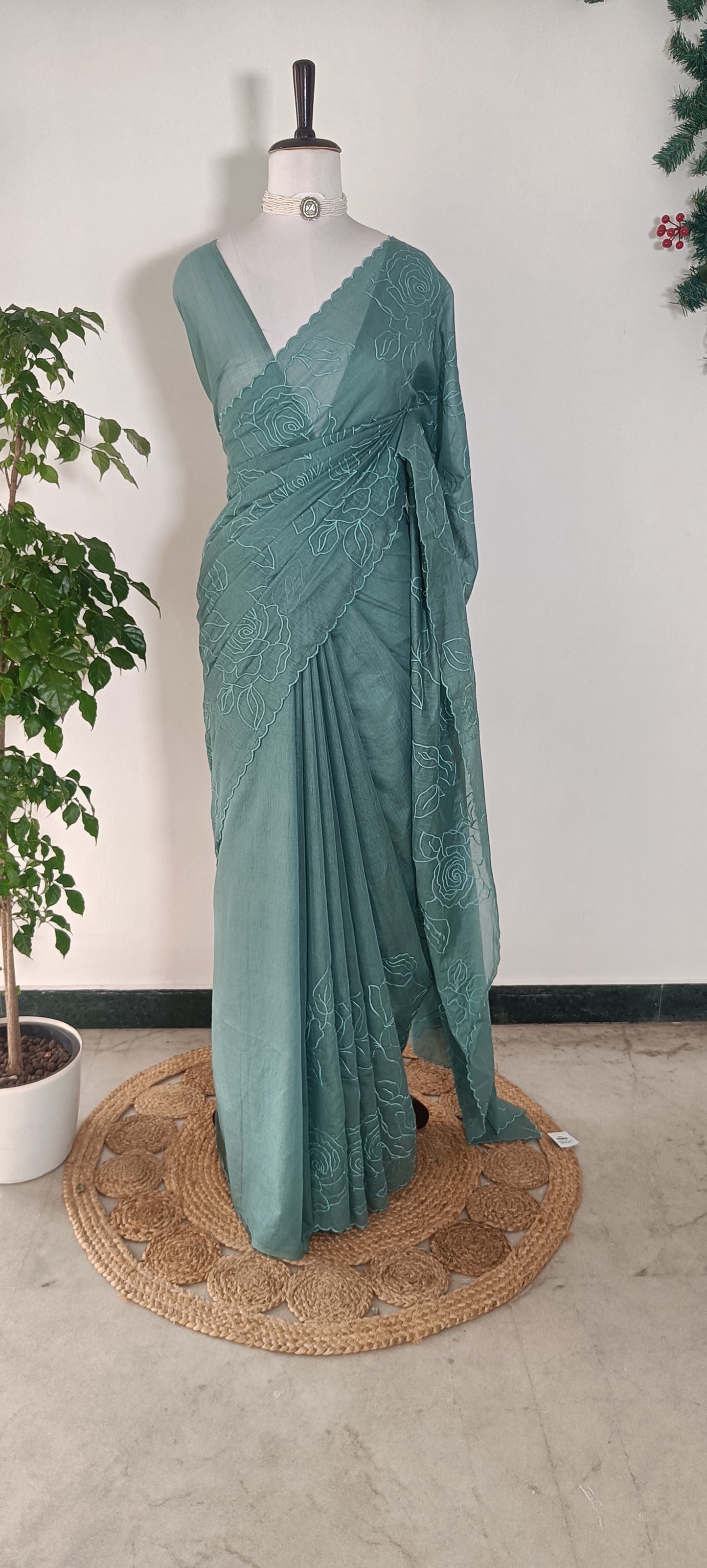 Mul Chanderi Embroidery Saree