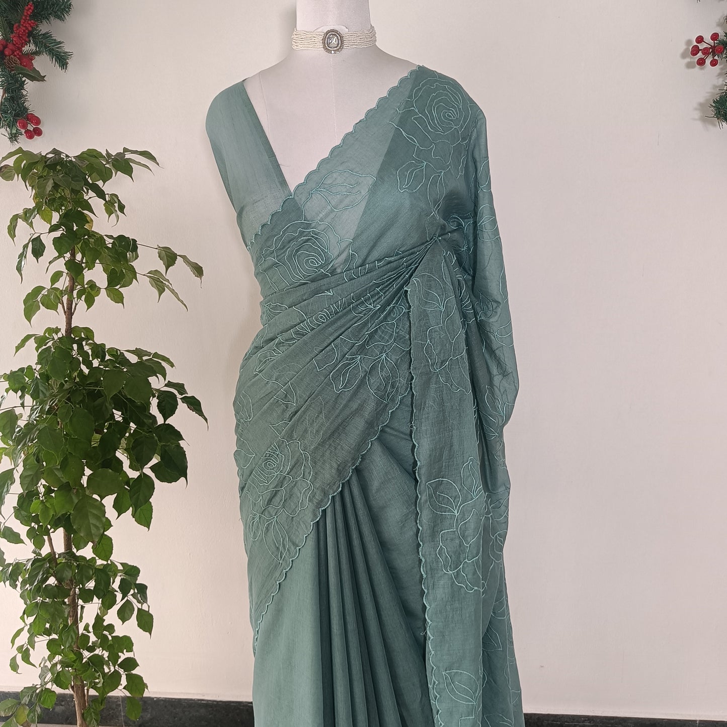 Mul Chanderi Embroidery Saree