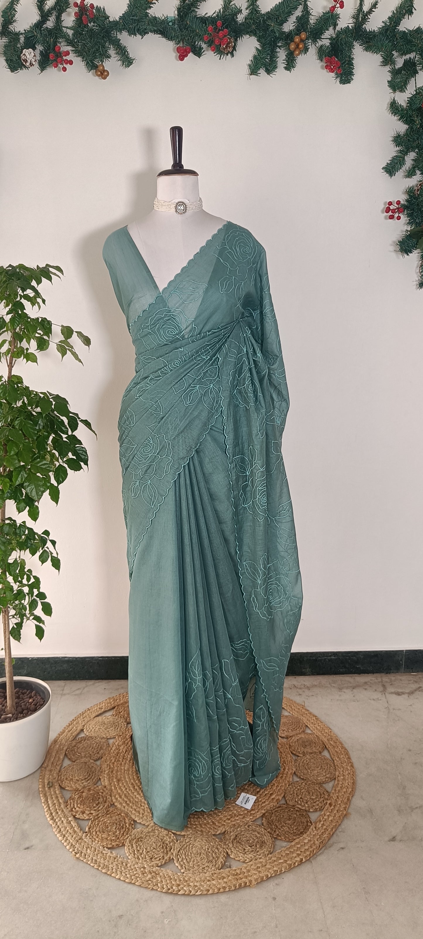Mul Chanderi Embroidery Saree