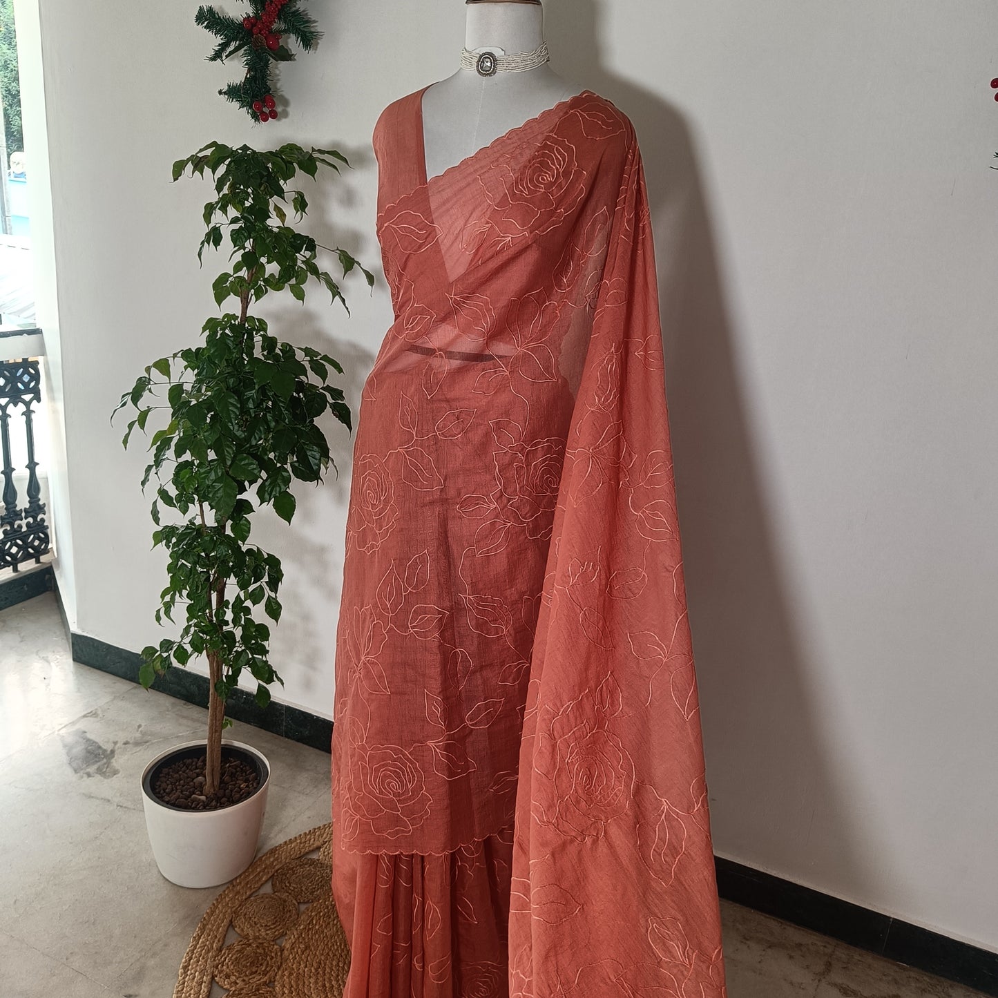 Mul Chanderi Embroidery Saree