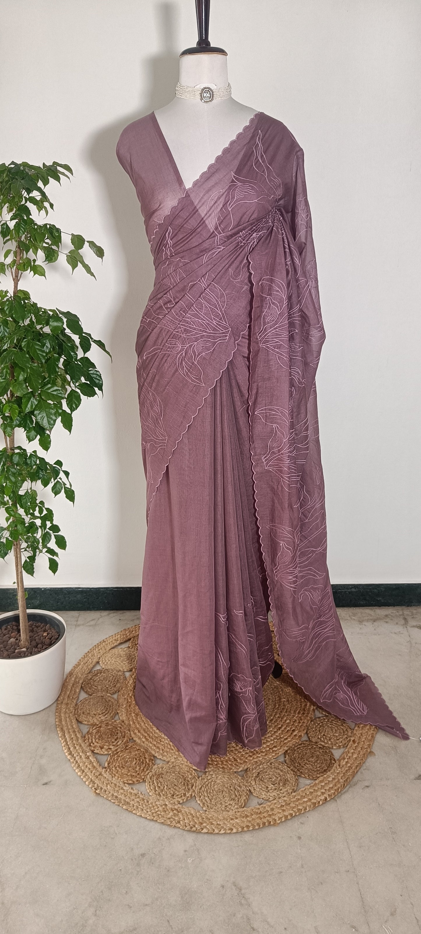 Mul Chanderi Embroidery Saree
