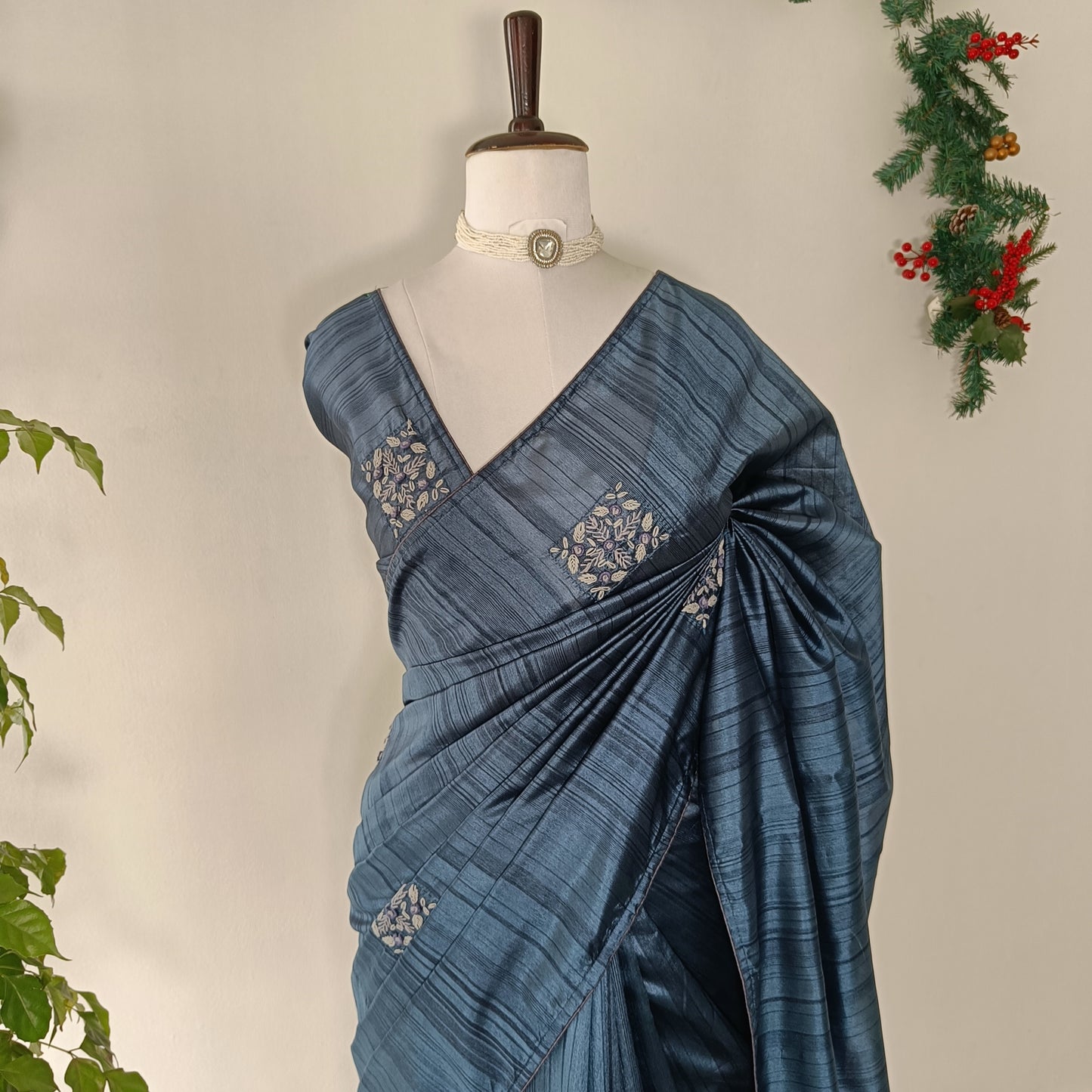 Semi Tussar Hand Embroidery Saree