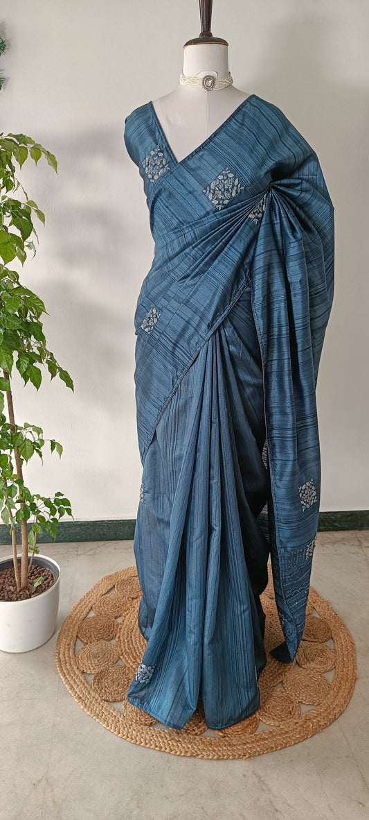 Semi Tussar Hand Embroidery Saree