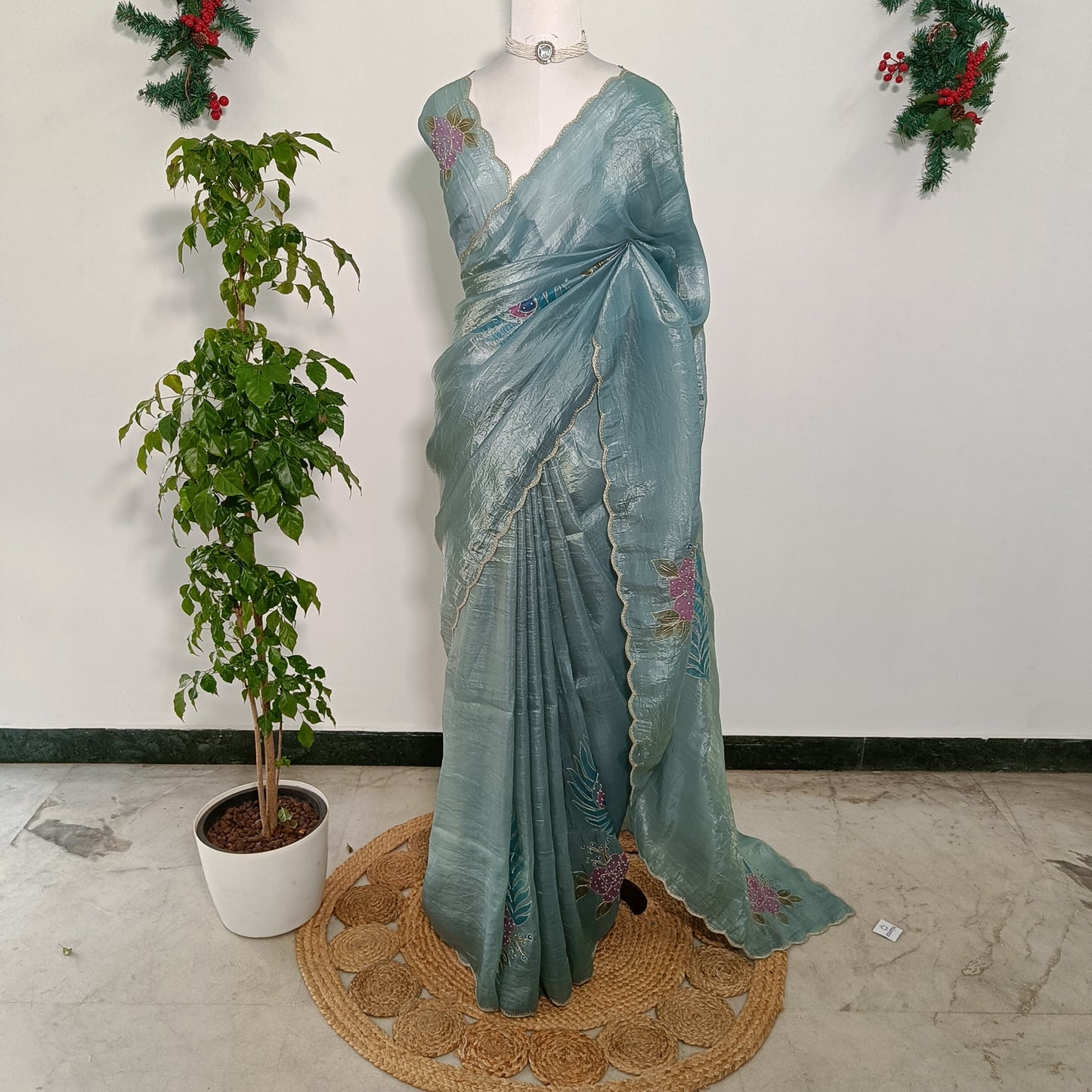 Tissue Embroidery Saree