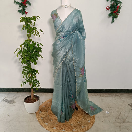 Tissue Embroidery Saree
