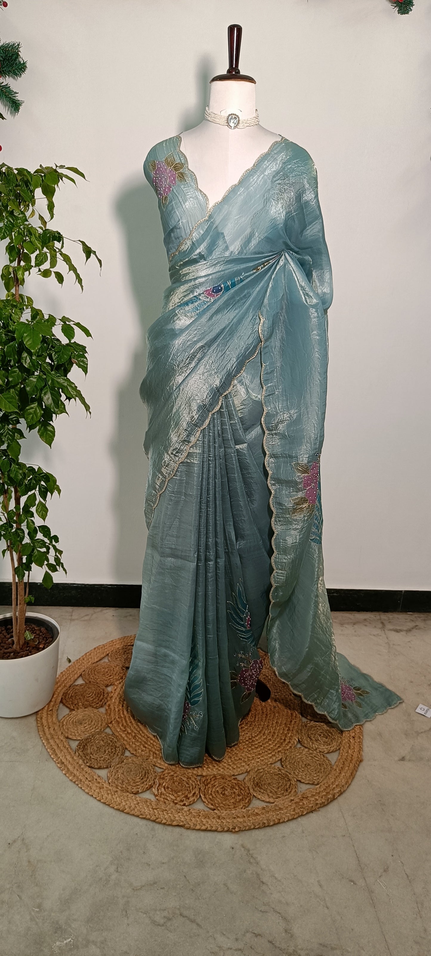 Tissue Embroidery Saree