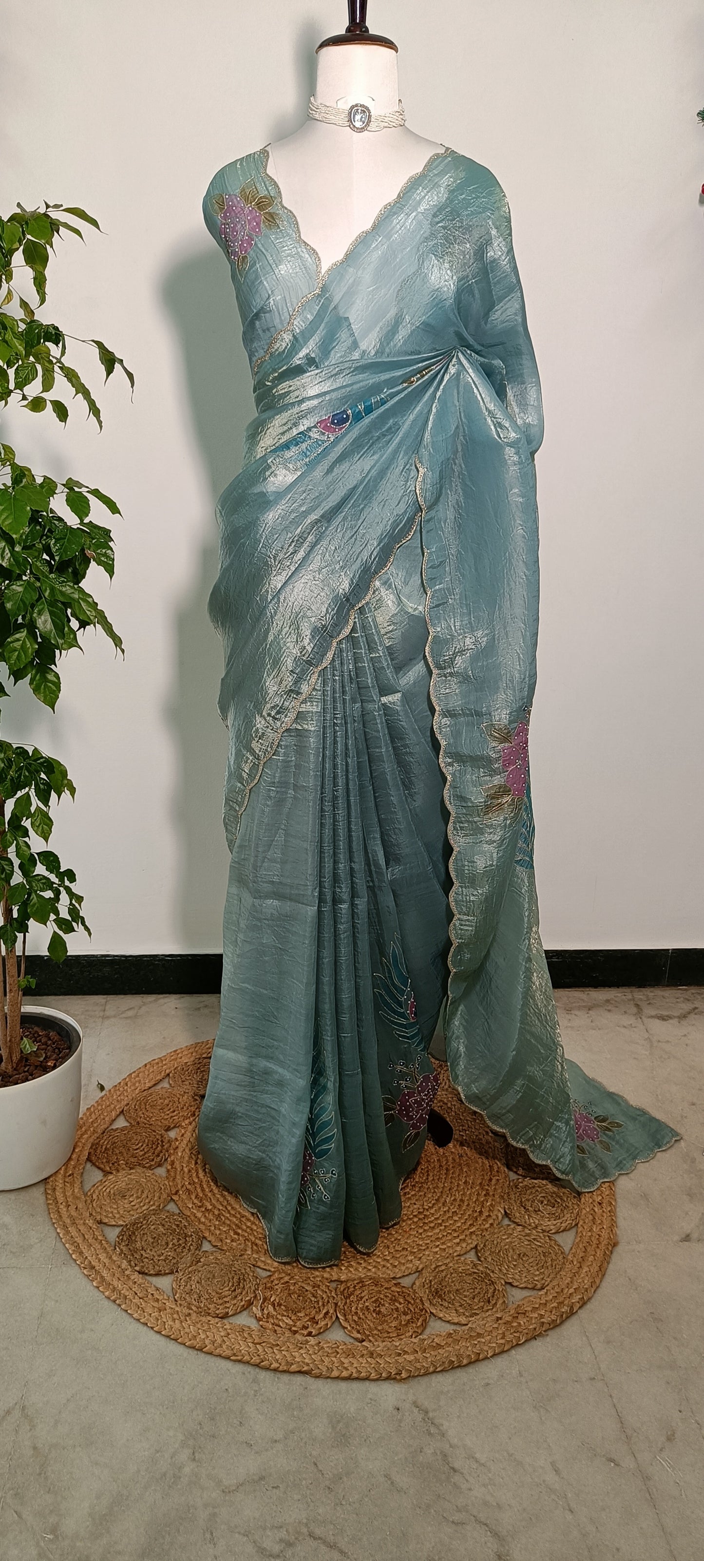 Tissue Embroidery Saree