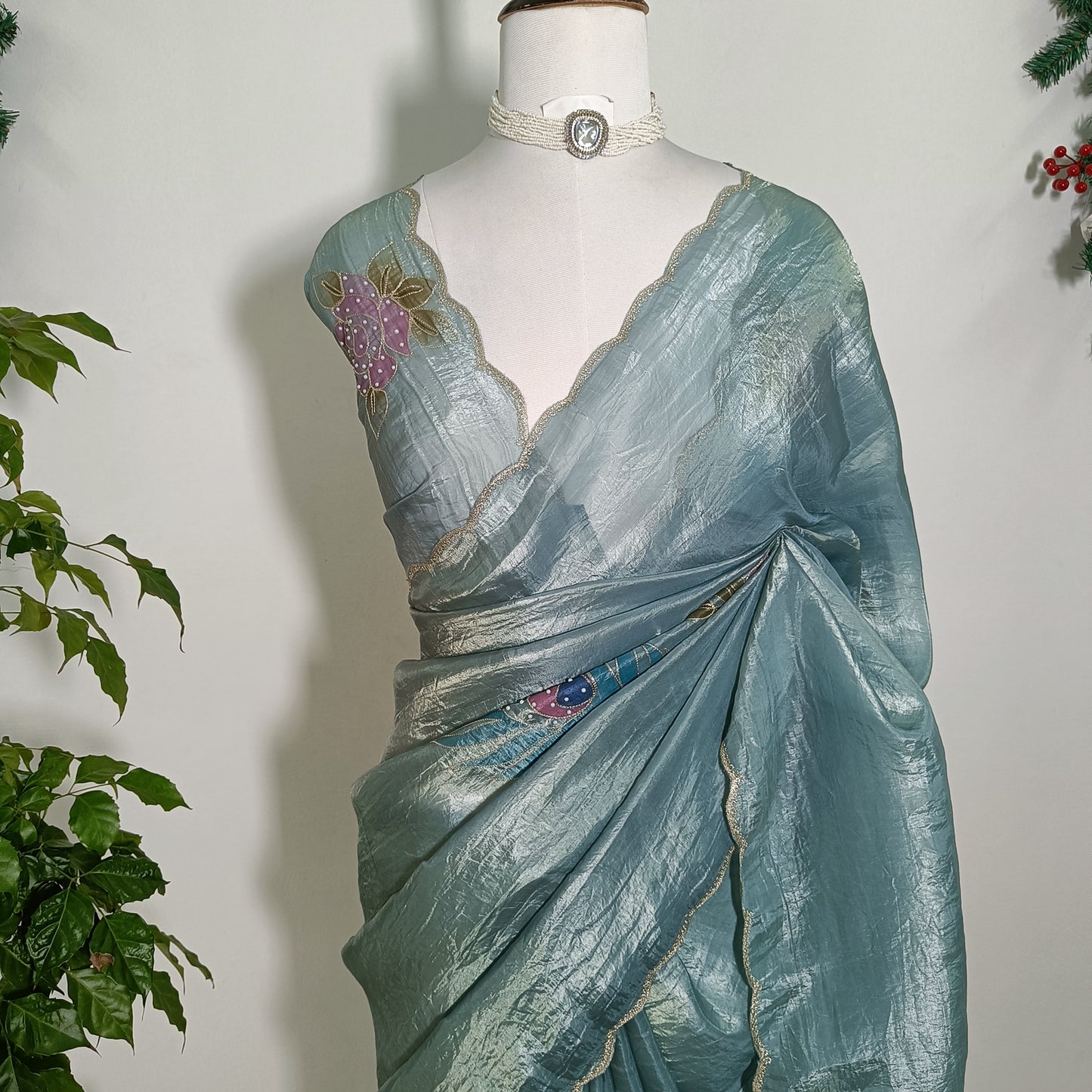 Tissue Embroidery Saree