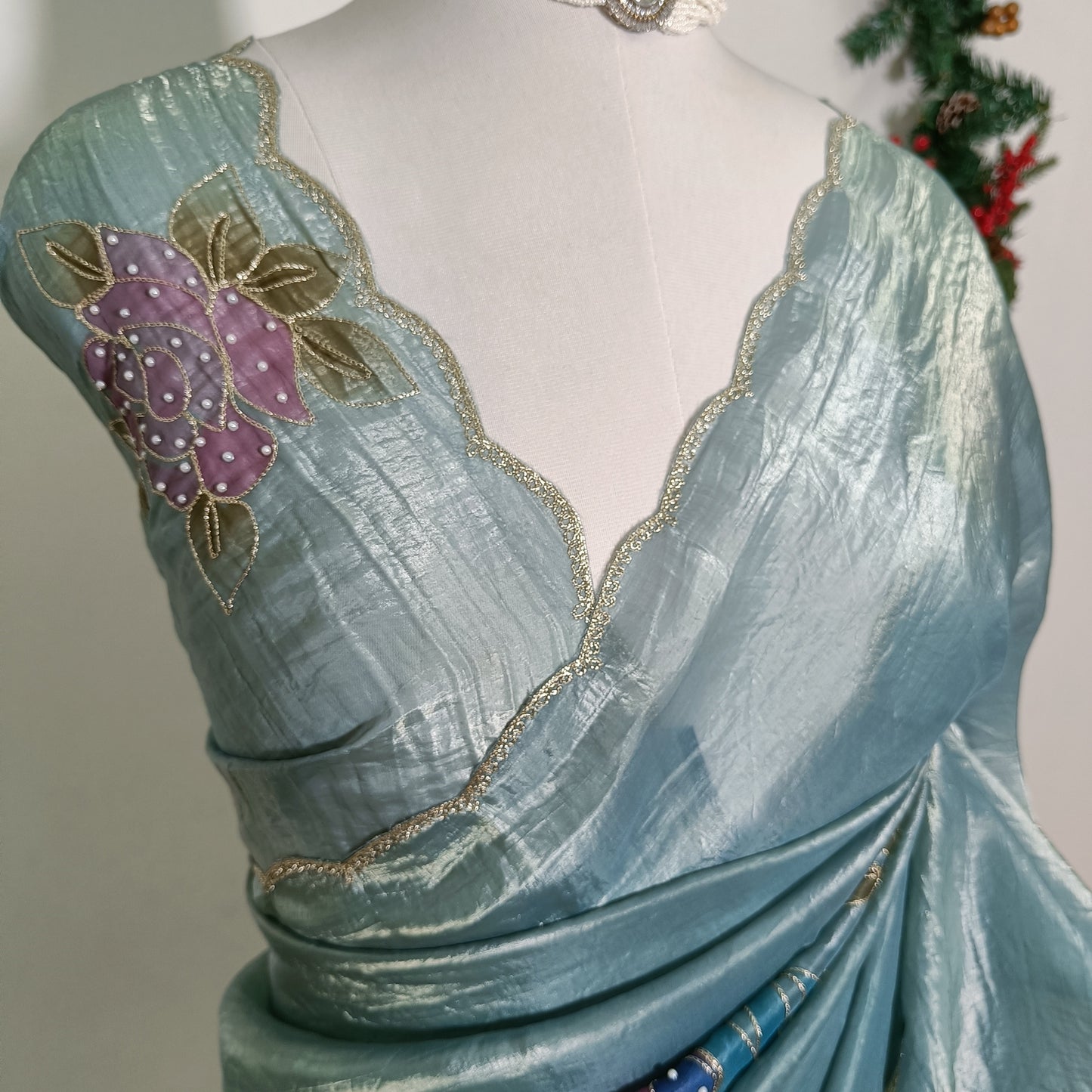 Tissue Embroidery Saree