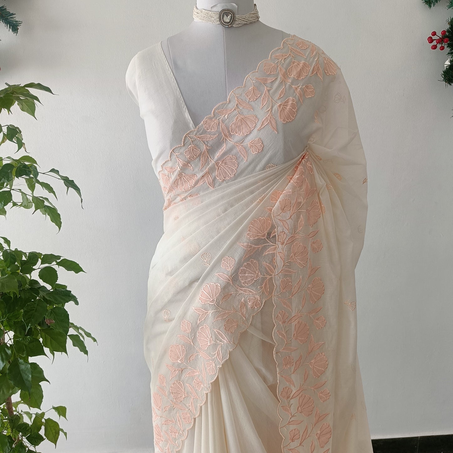 Mul Chanderi appliqué work saree