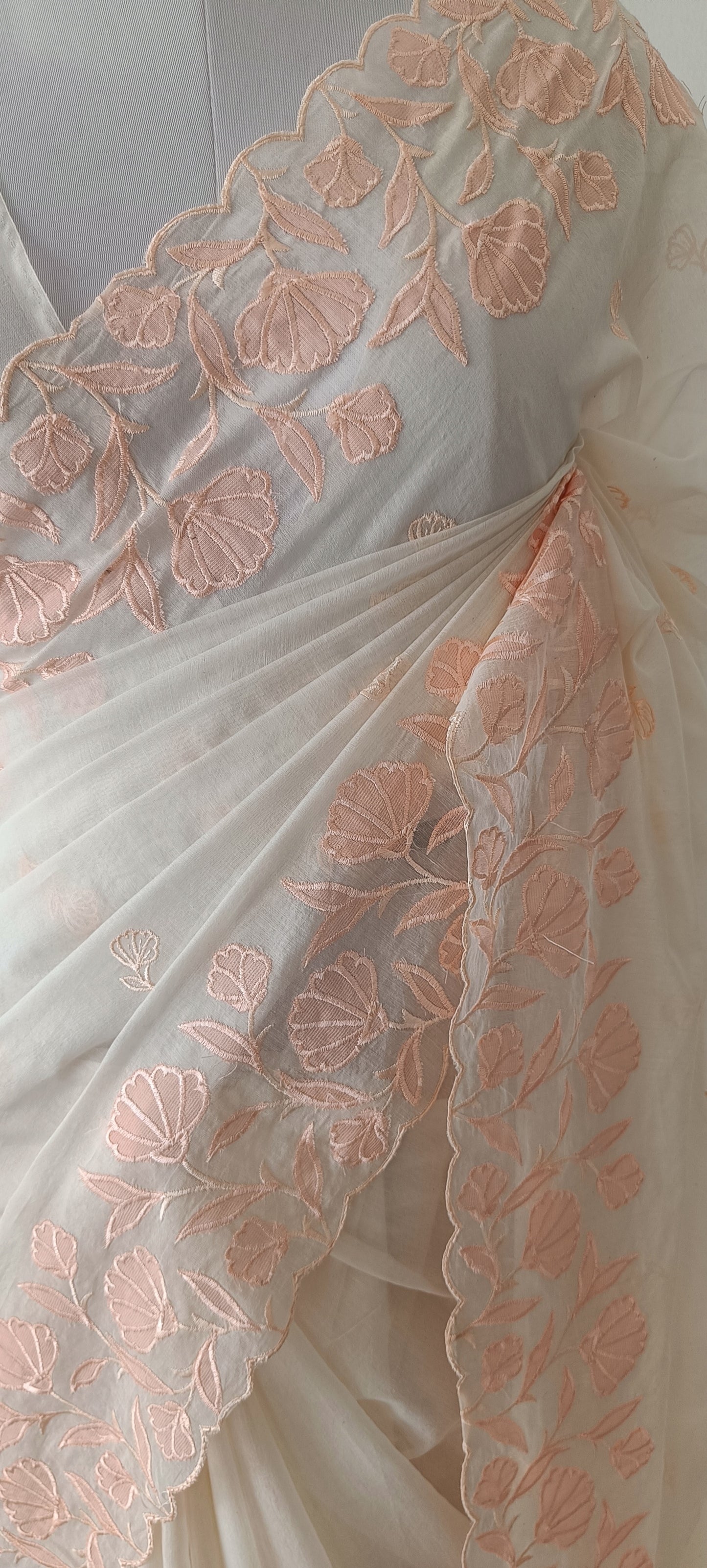 Mul Chanderi appliqué work saree
