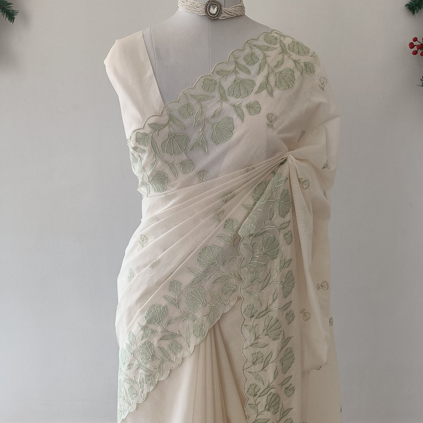 Mul Chanderi Applique Work Saree