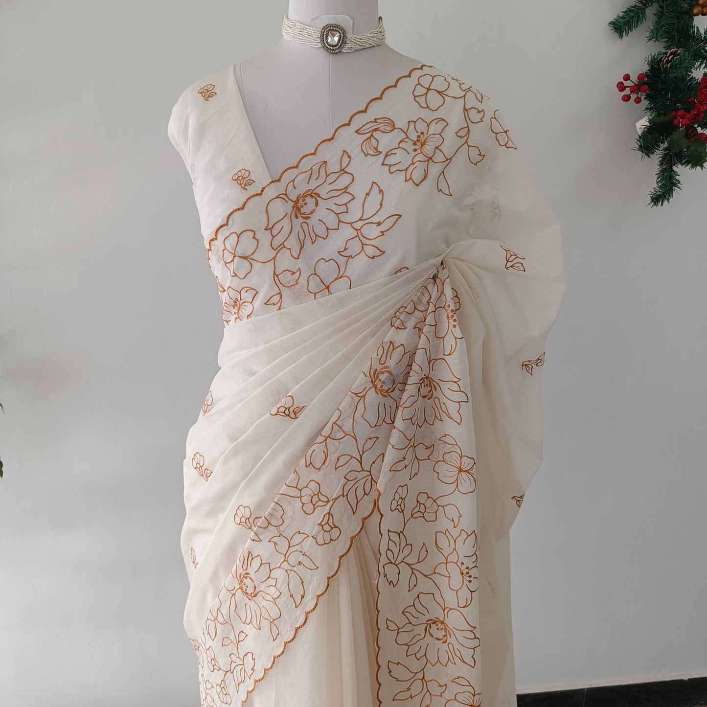 Mul Chanderi Embroidery saree