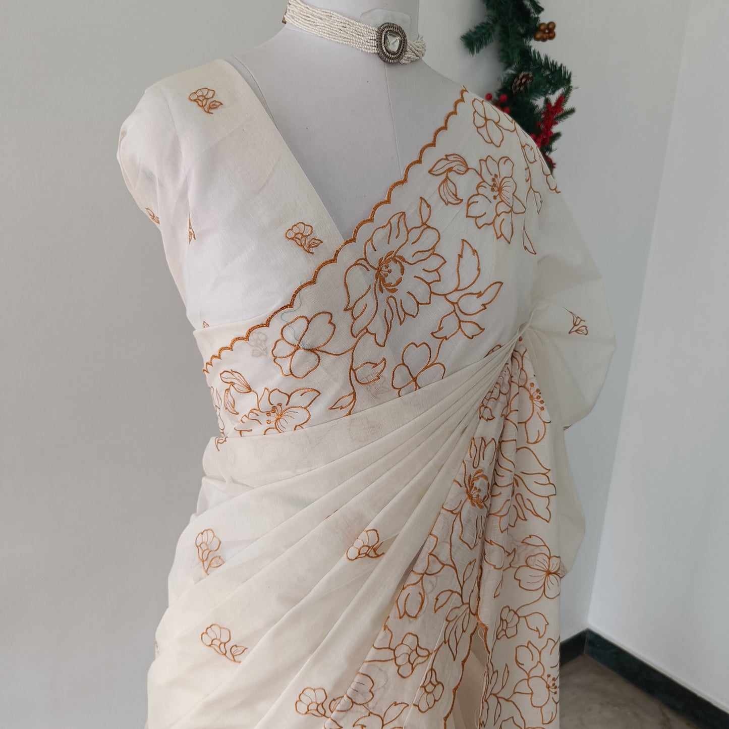 Mul Chanderi Embroidery saree