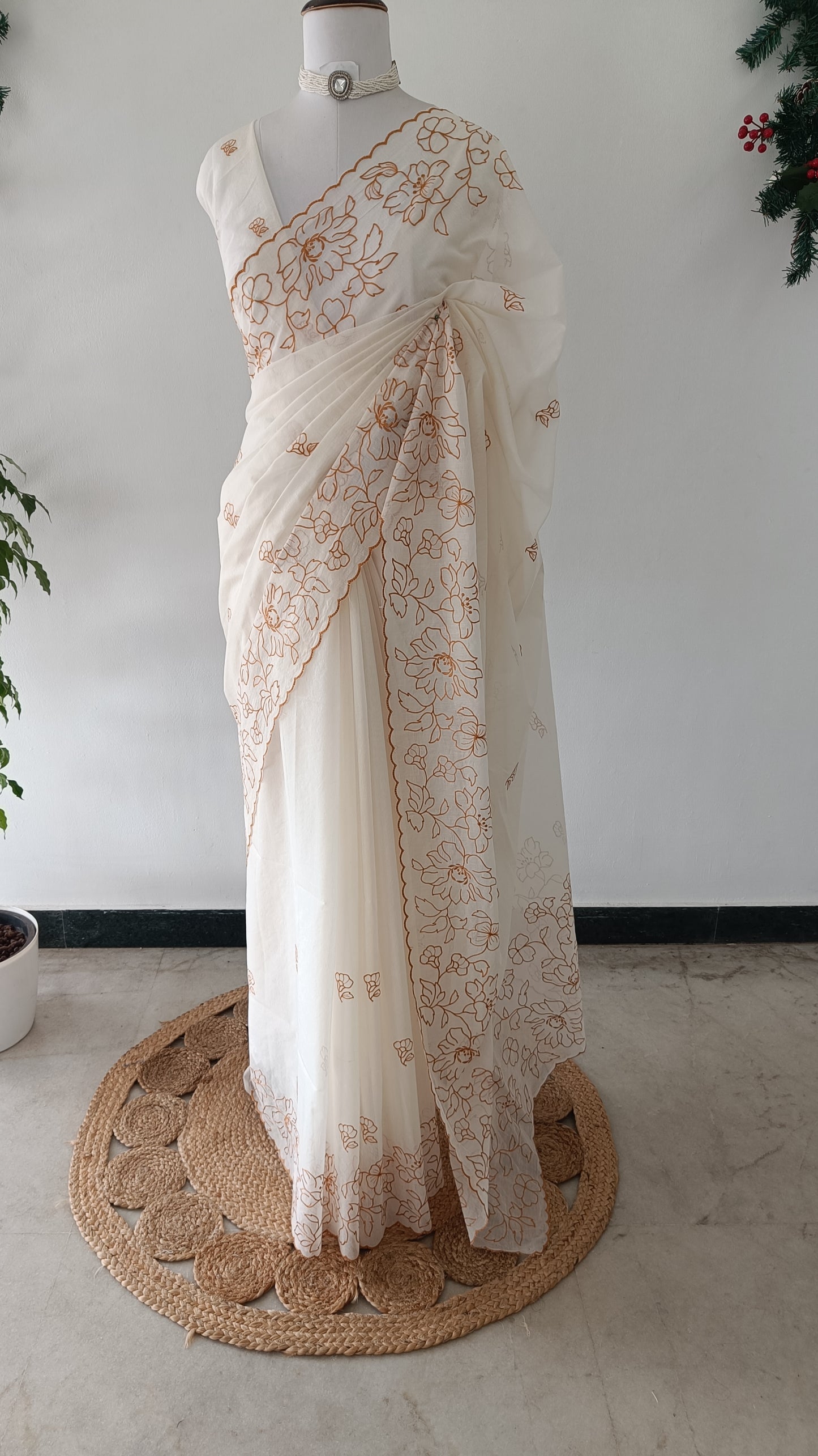 Mul Chanderi Embroidery saree